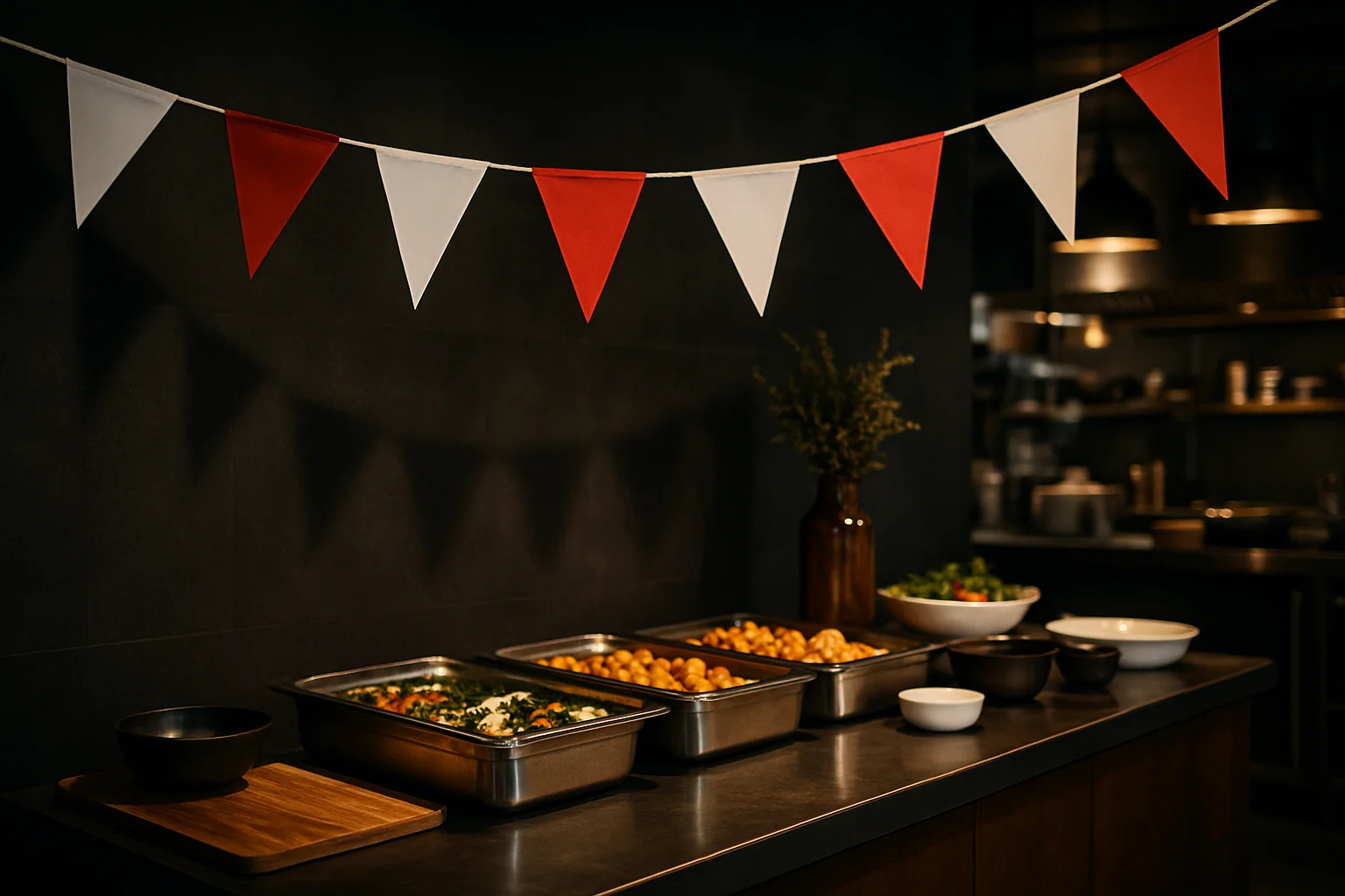 Girlande über Buffet als Wanddekoration in Restaurant