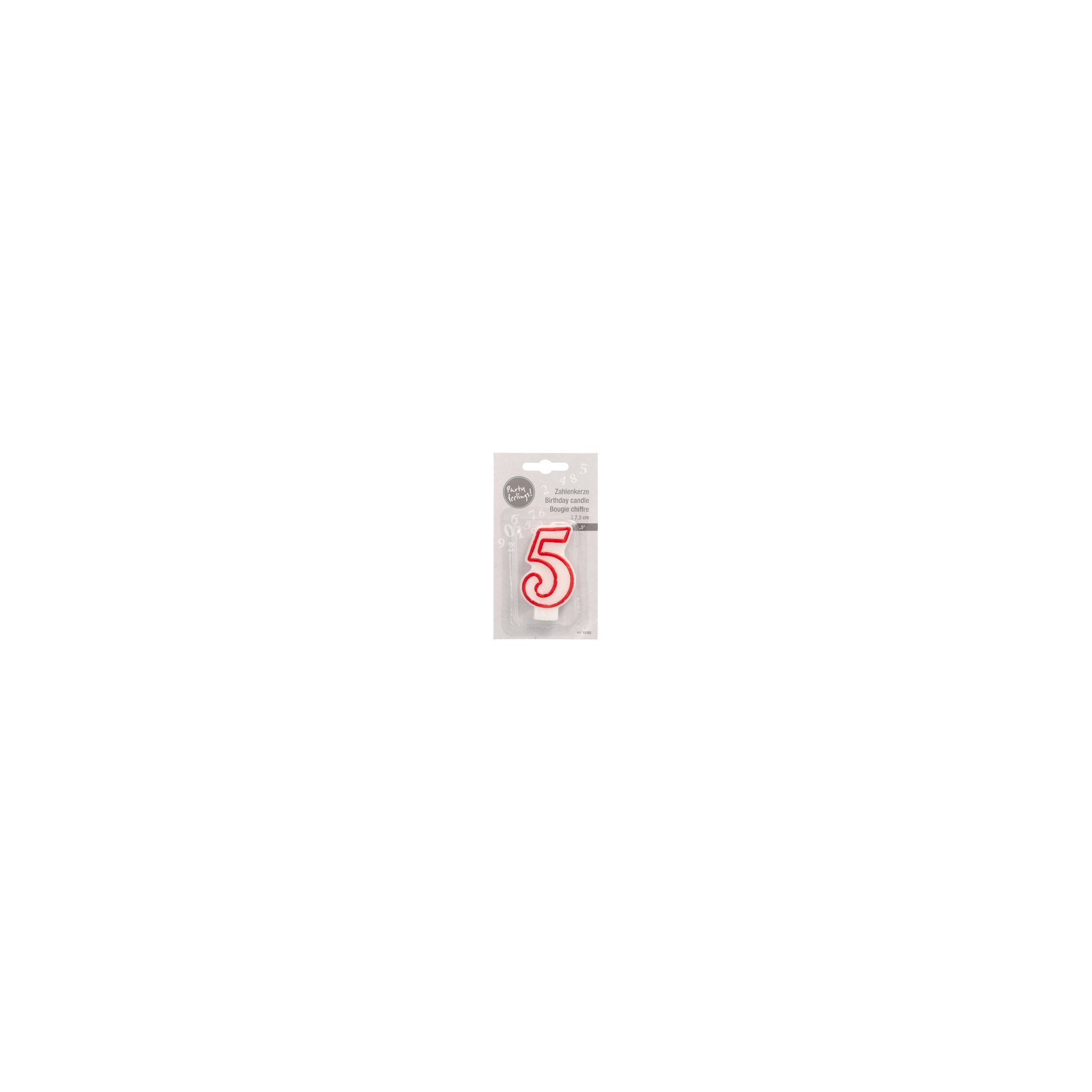 Zahlenkerze 7,3 cm weiss "5" mit rotem Rand