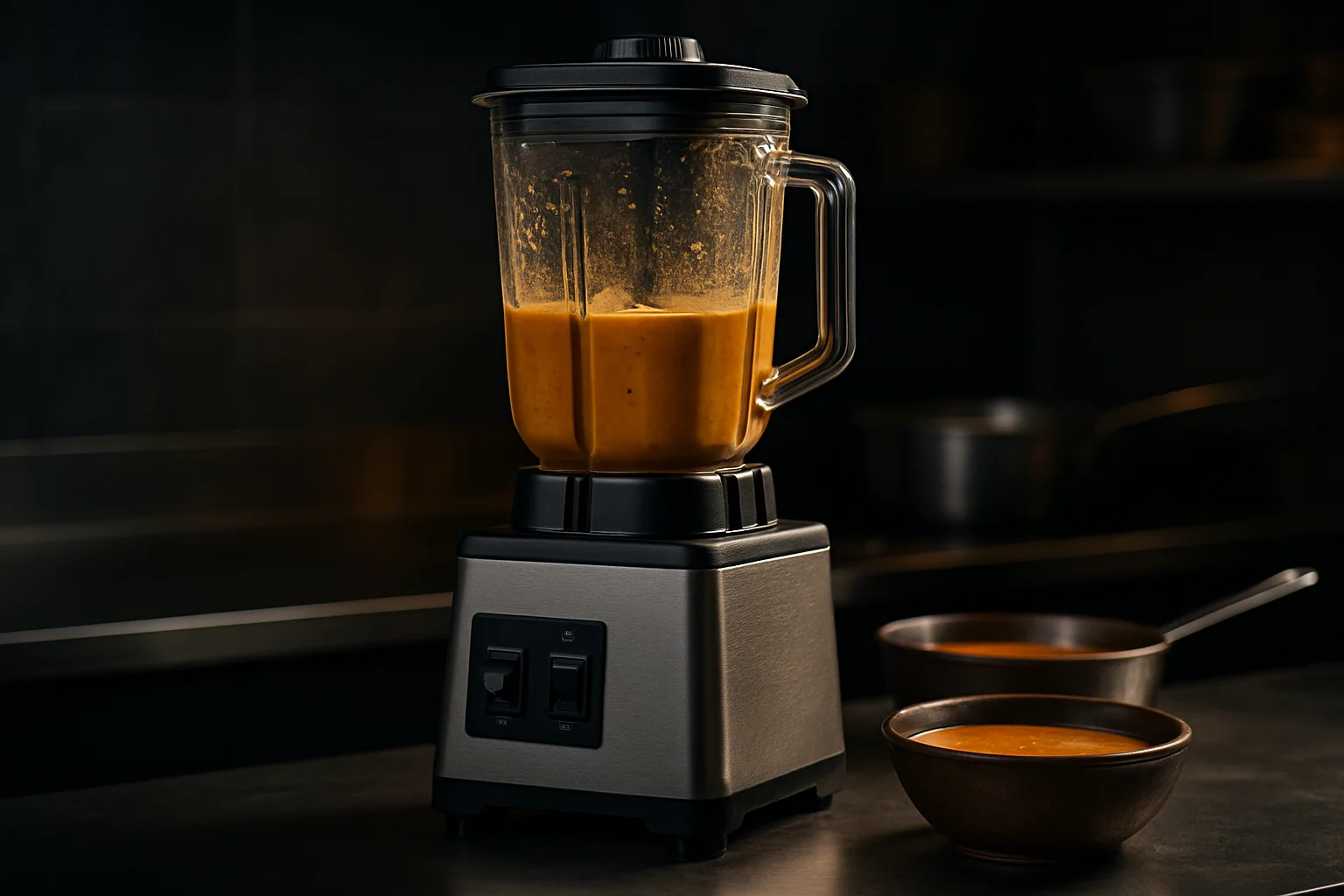 profi-standmixer in gastronomieküche für saucen und suppen