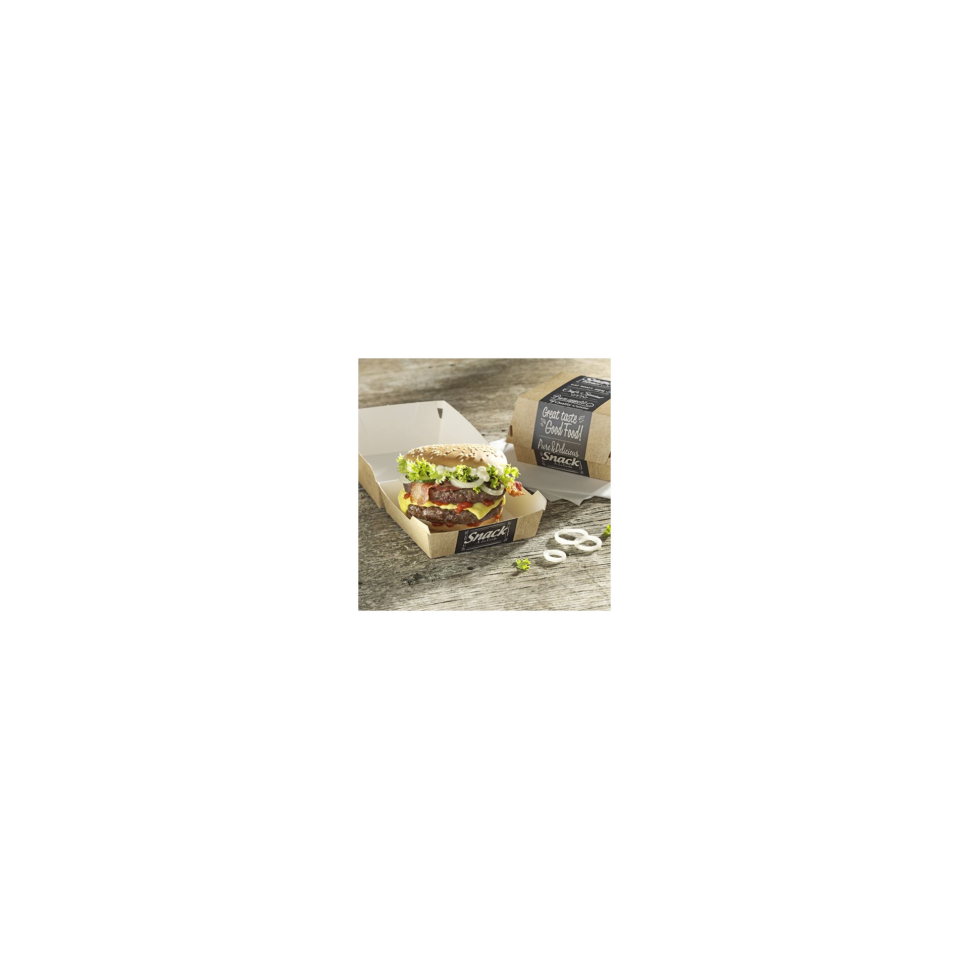 Burgerboxen, Pappe "pure" 7 cm x 9 cm x 9 cm "Good Food" klein