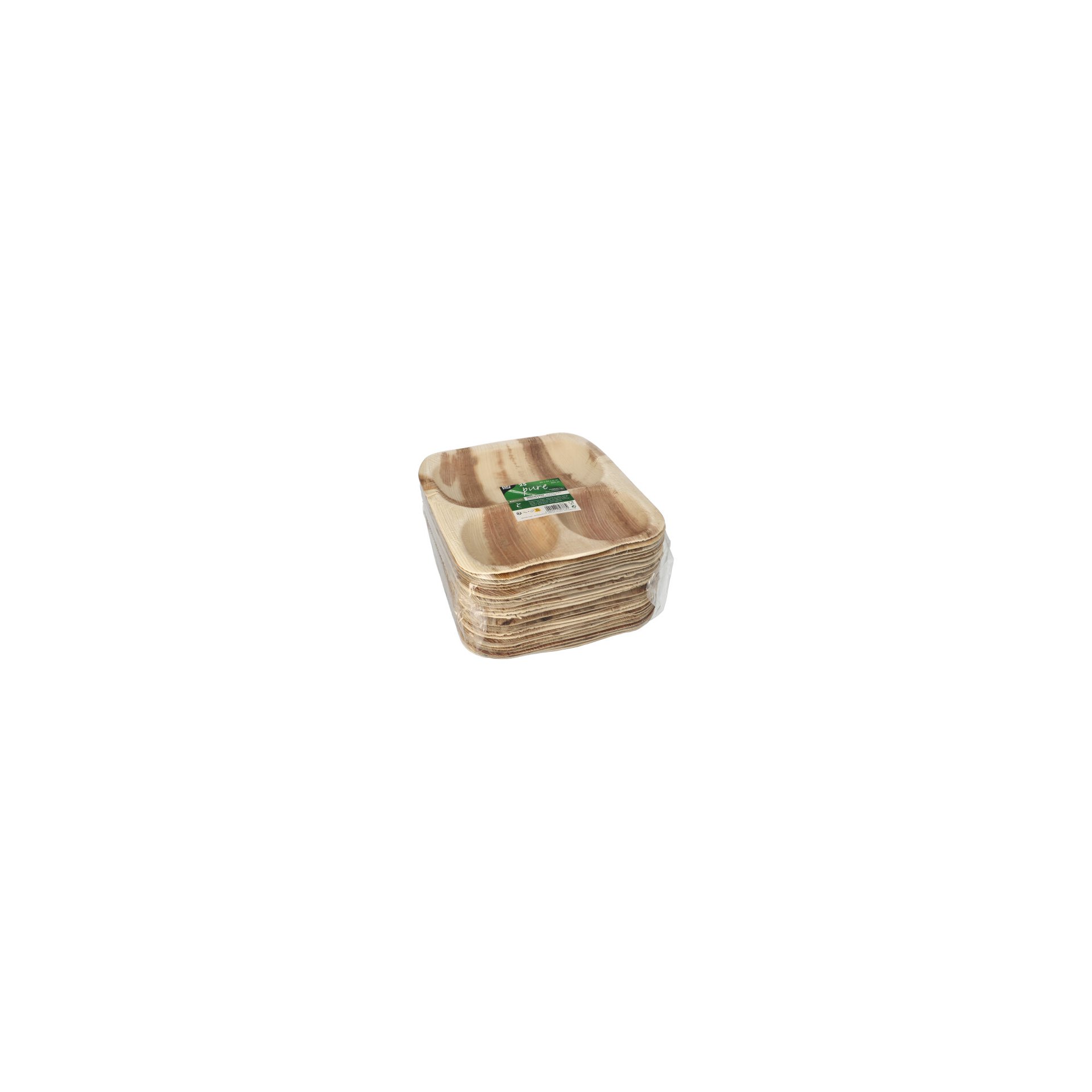 Siegelschalen Palmblatt "pure" eckig 500 ml 4 cm x 26 cm x 26 cm 3-geteilt