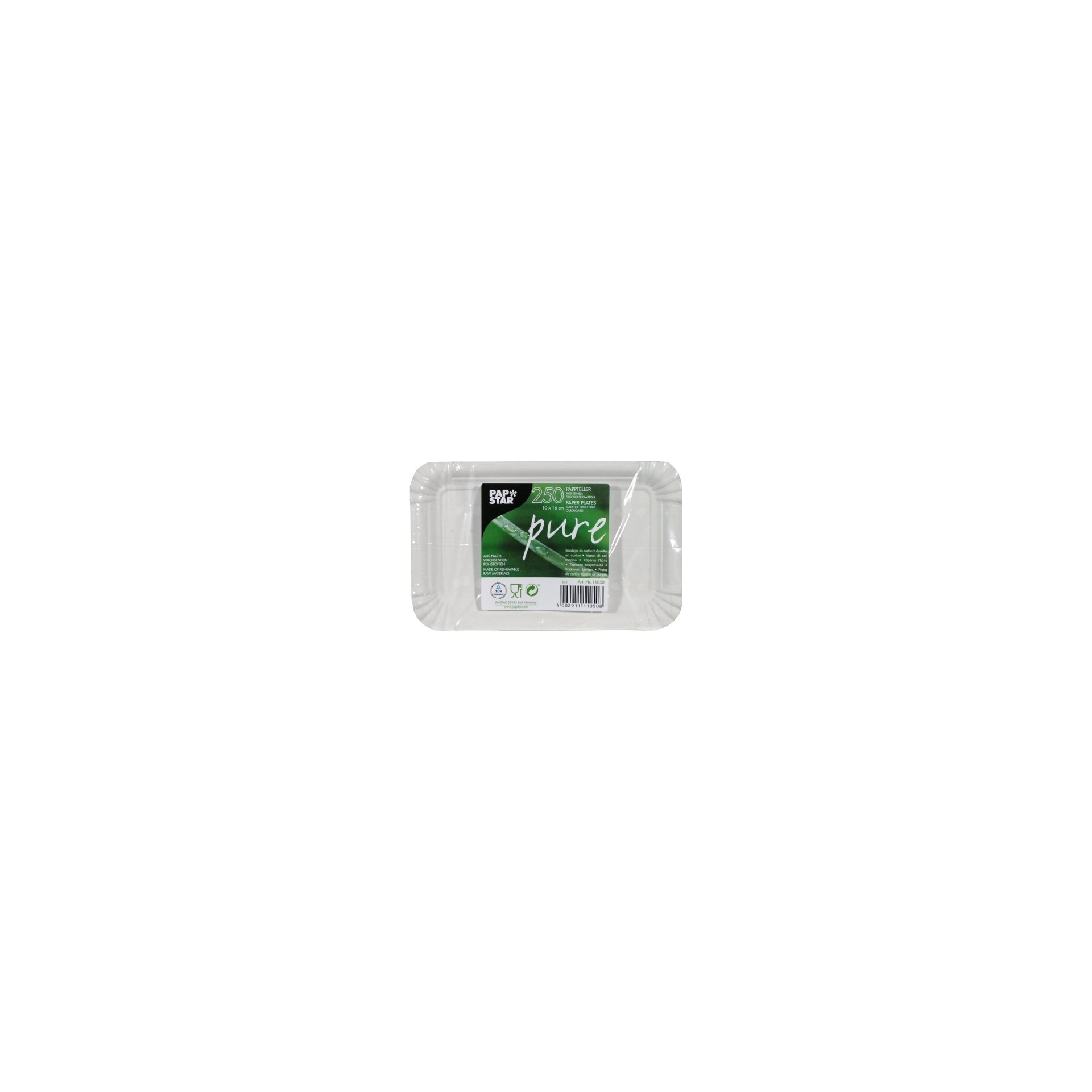 Teller, Pappe "pure" eckig 10 cm x 16 cm weiss