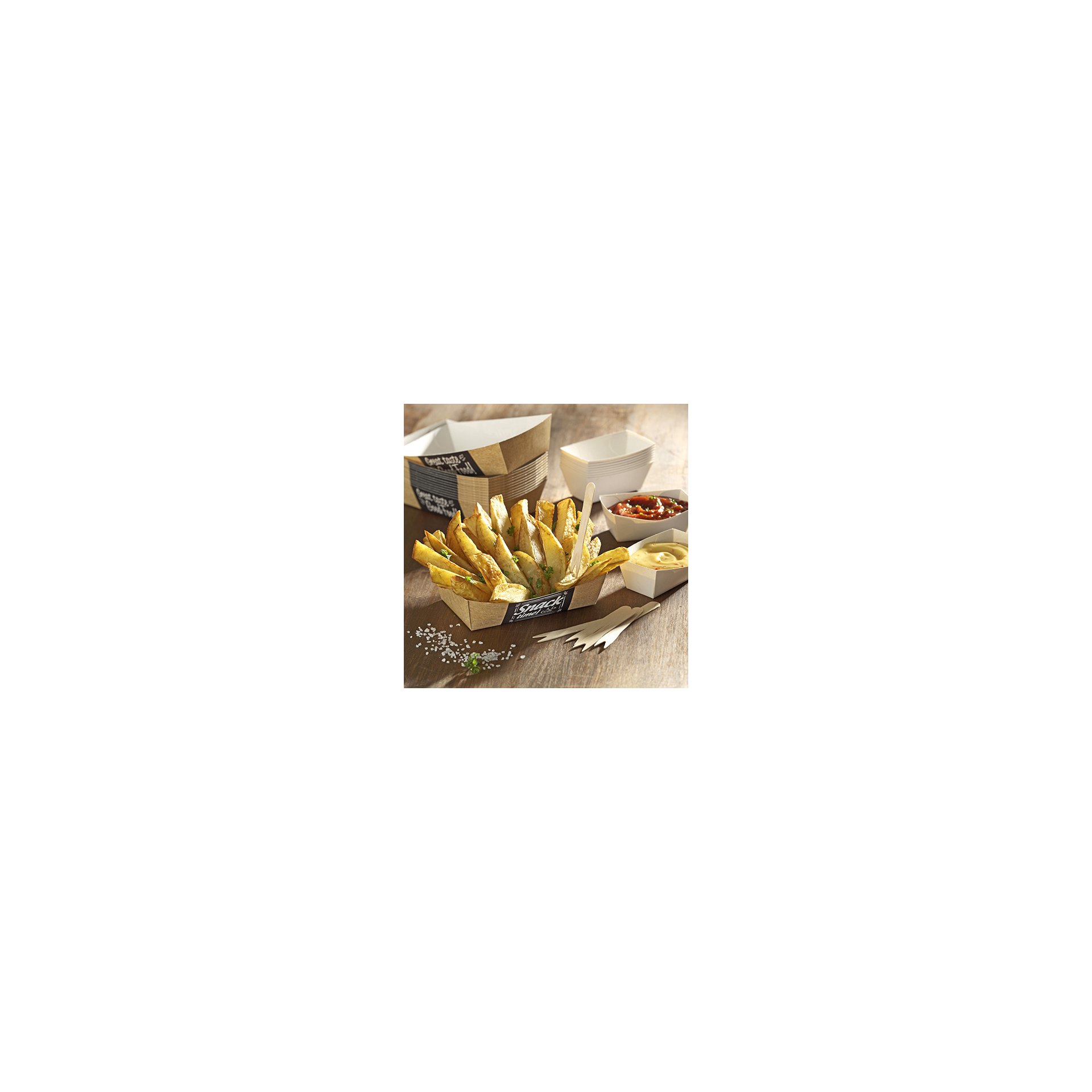 Pommes-Frites-Trays "pure" 3,5 cm x 7 cm x 12 cm "Good Food" mittel Saucentrays, Pappe "pure" 3,5 cm x 3 cm x 7 cm weiss "Good Food"