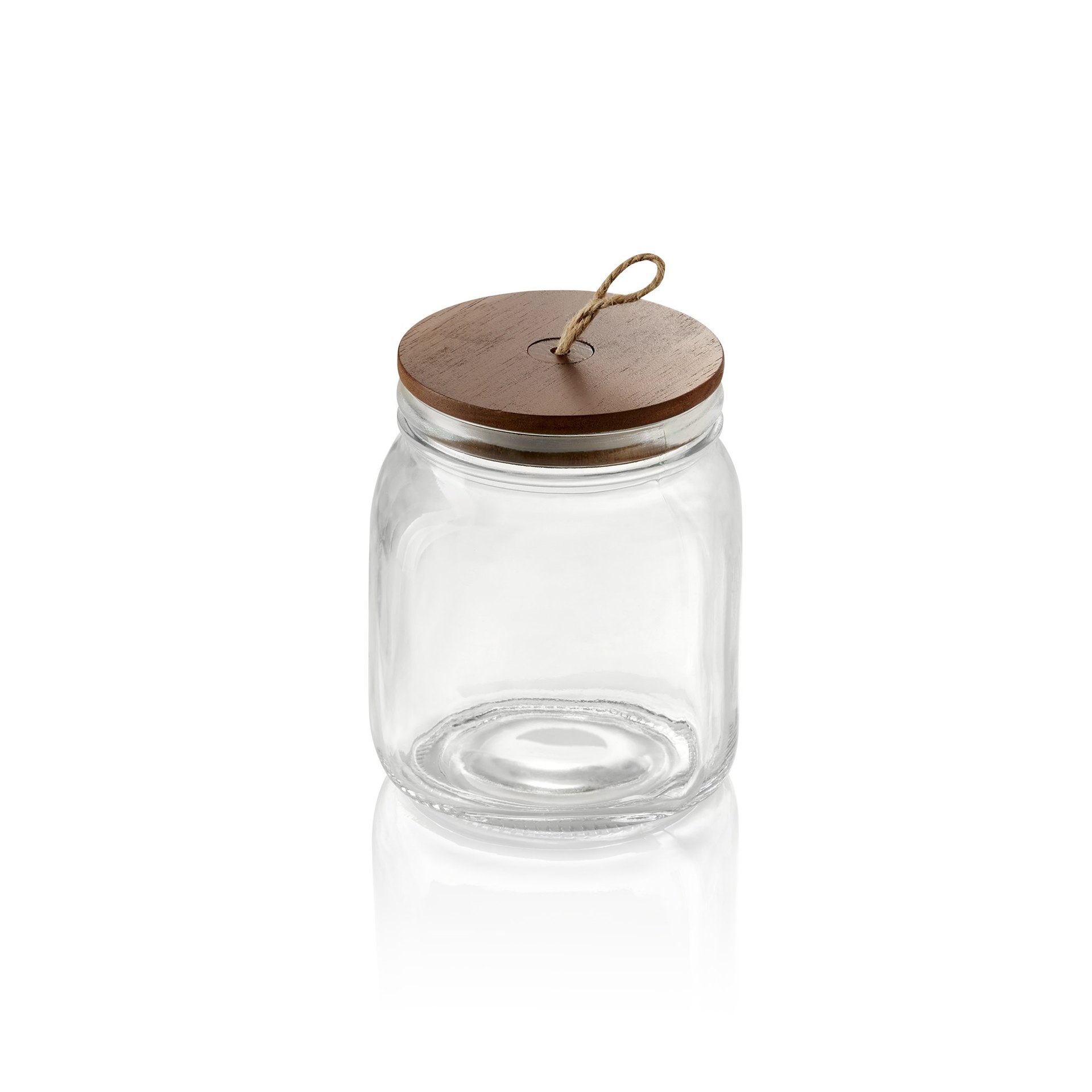 Vorratsglas mit Akaziendeckel und Schnur, 1 ltr., Ø 9 cm, Höhe 15 cm, Glas, Akazienholz