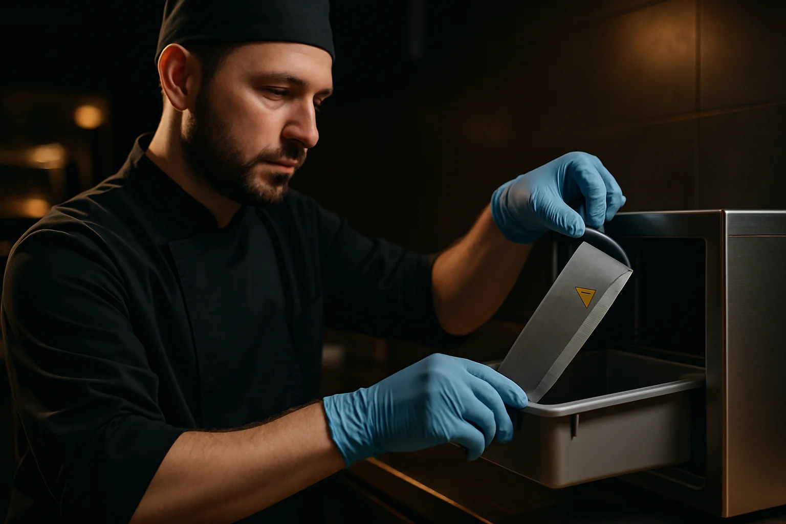 Entnahme und hygienische Handhabung einer Ersatzklinge mit Handschuhen