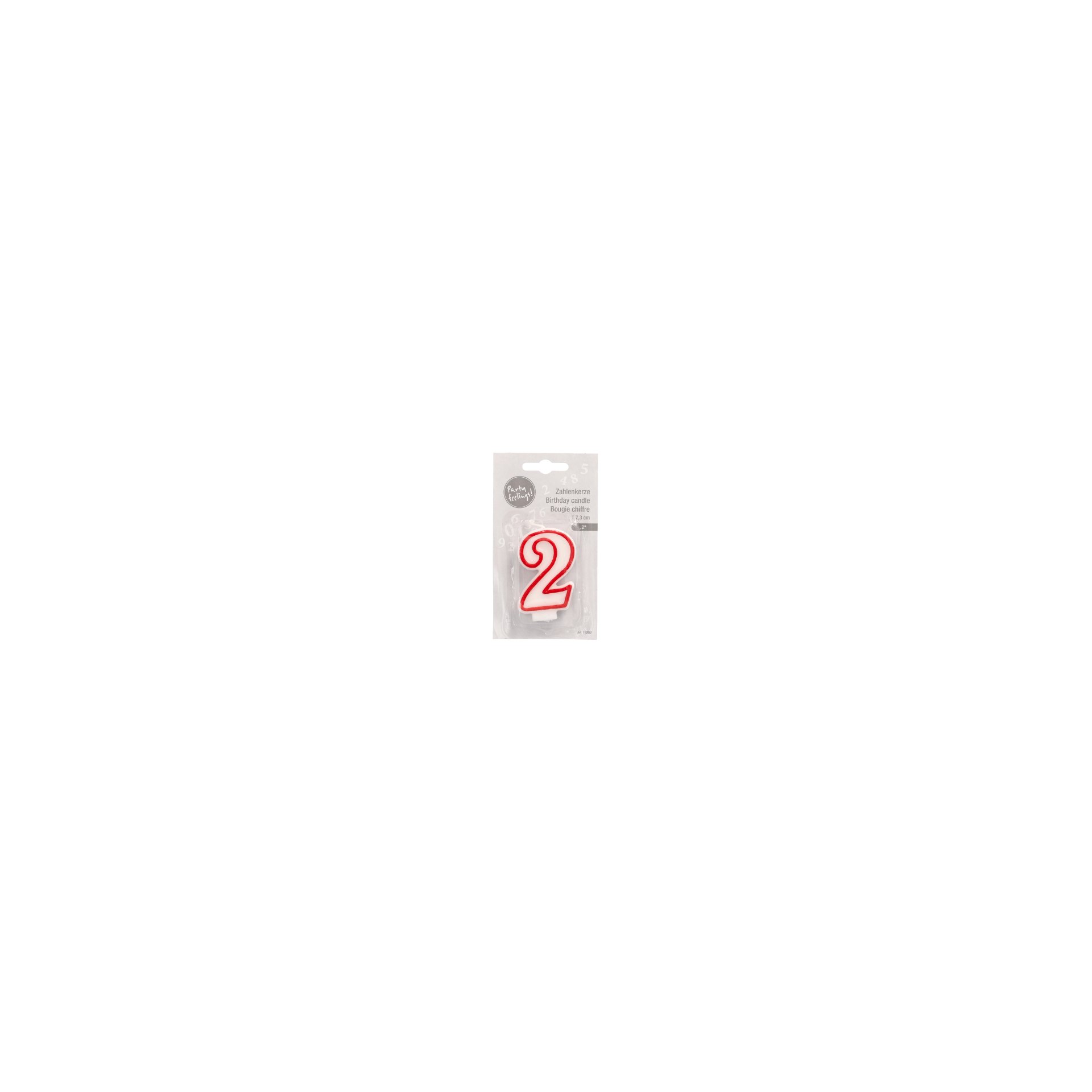 Zahlenkerze 7,3 cm weiss "2" mit rotem Rand