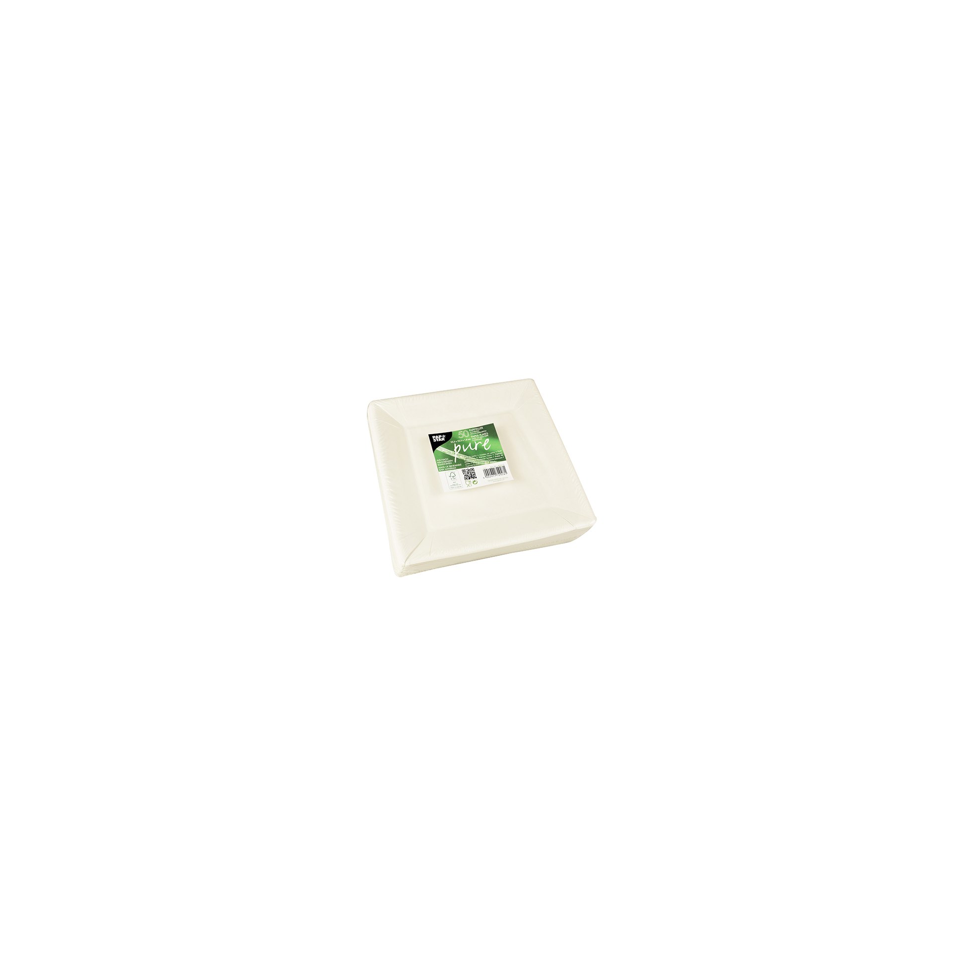 Teller, Pappe "pure" eckig 22,5 cm x 22,5 cm x 1,8 cm weiss
