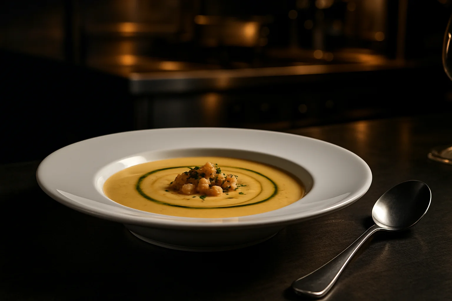 Gastronomie suppenteller mit angerichteter suppe