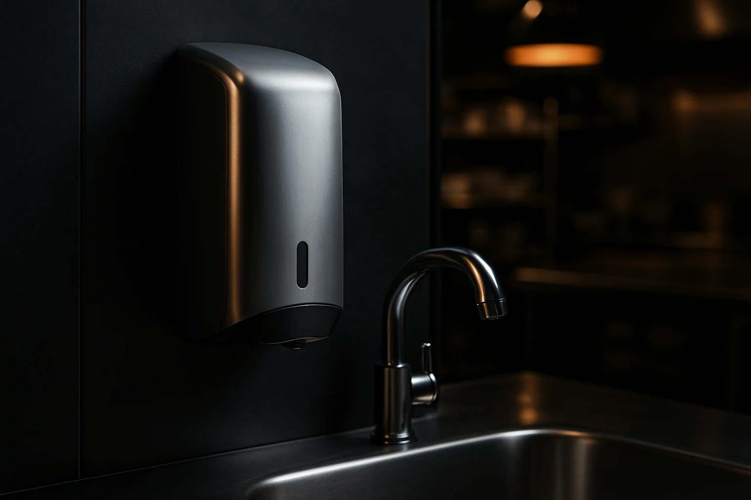 sensor seifenspender an waschbecken in gewerbekueche