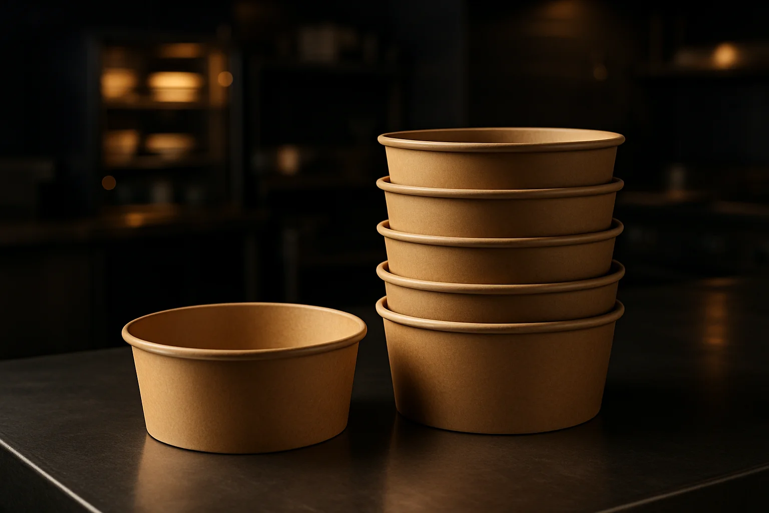 Einweg Schalen und Bowls gestapelt für Take-away und Catering