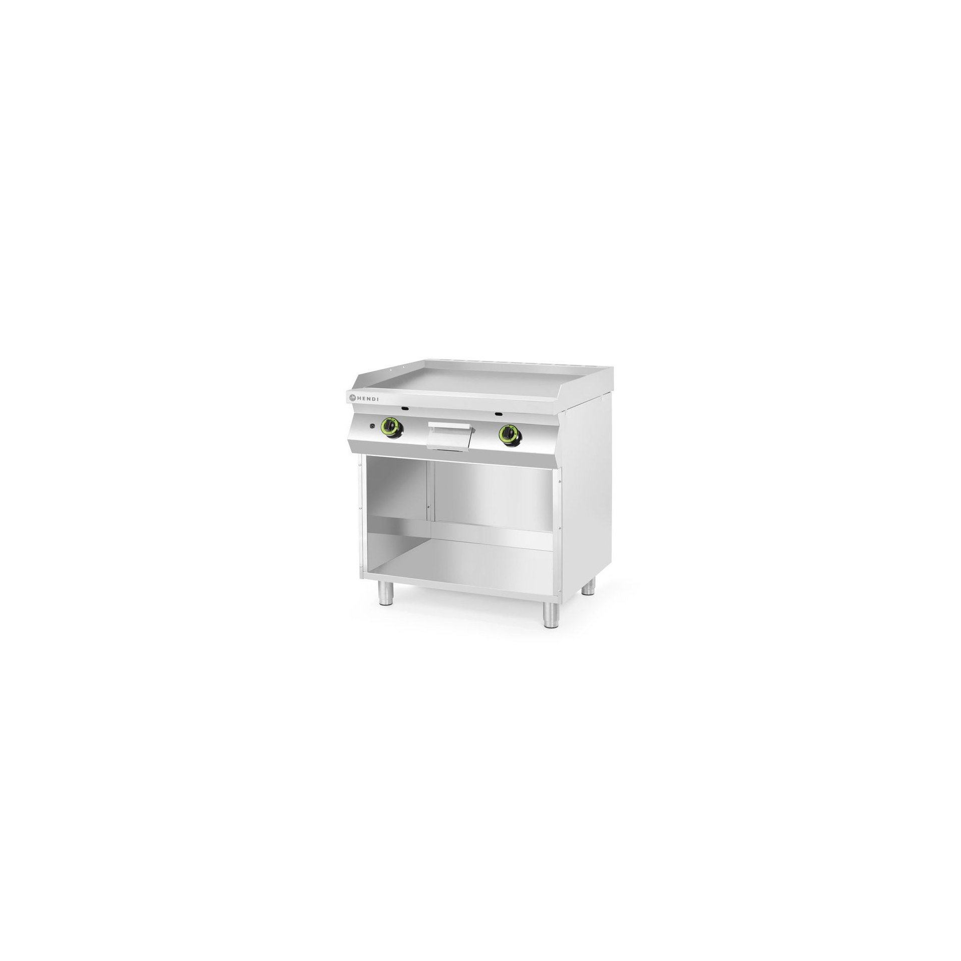Gasgrillplatte, glatt, mit auf 3 Seiten geschlossenem Unterschrank, Kitchen Line, 10kW, 800x700x(H)900mm Gasgrillplatte, glatt, mit auf 3 Seiten geschlossenem Unterschrank, Kitchen Line, 10kW, 800x700x(H)900mm