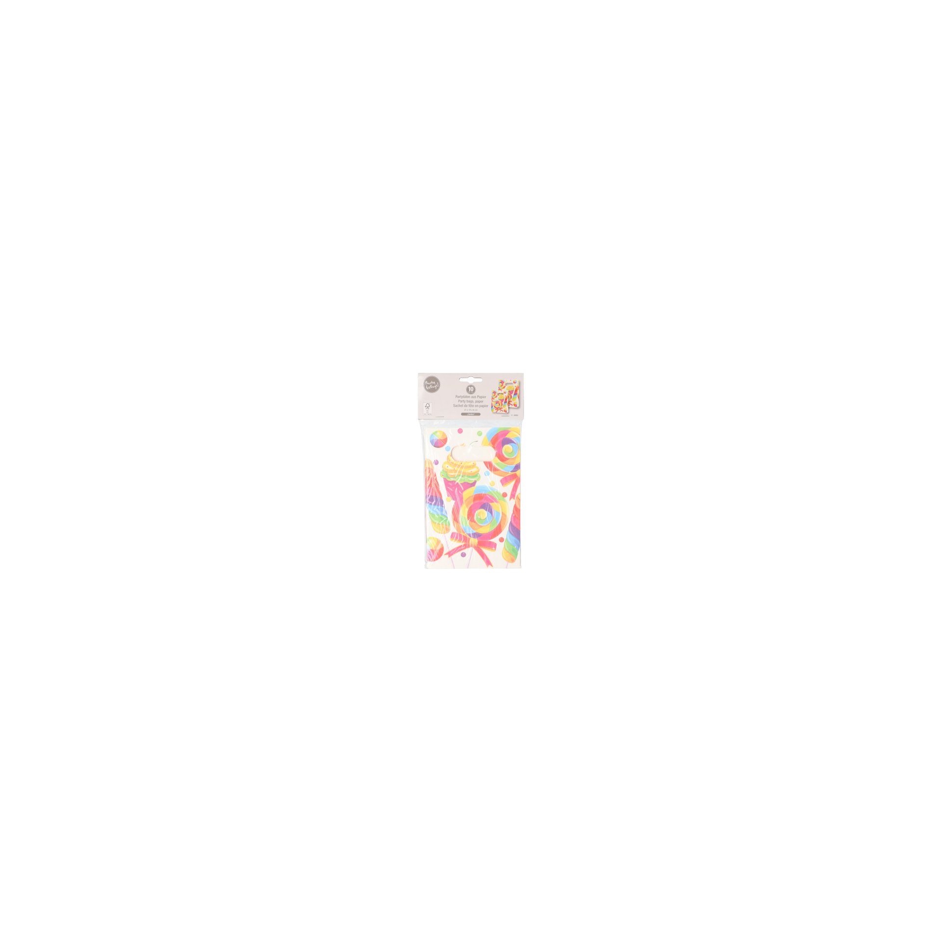 Partytüten, Papier 21 cm x 14 cm x 6 cm farbig "Candies" mit Griff