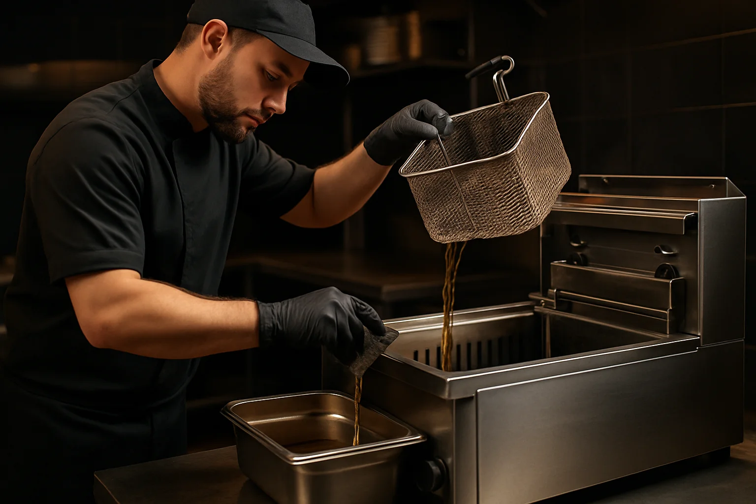 Reinigung einer gewerblichen Fritteuse mit zugänglichen Bauteilen