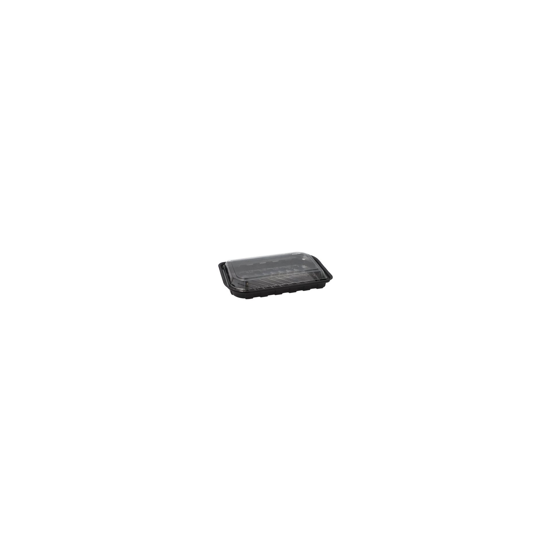 Sushi-Schalen R-PET rechteckig 21 cm x 13 cm x 4,3 cm schwarz mit transparentem Deckel