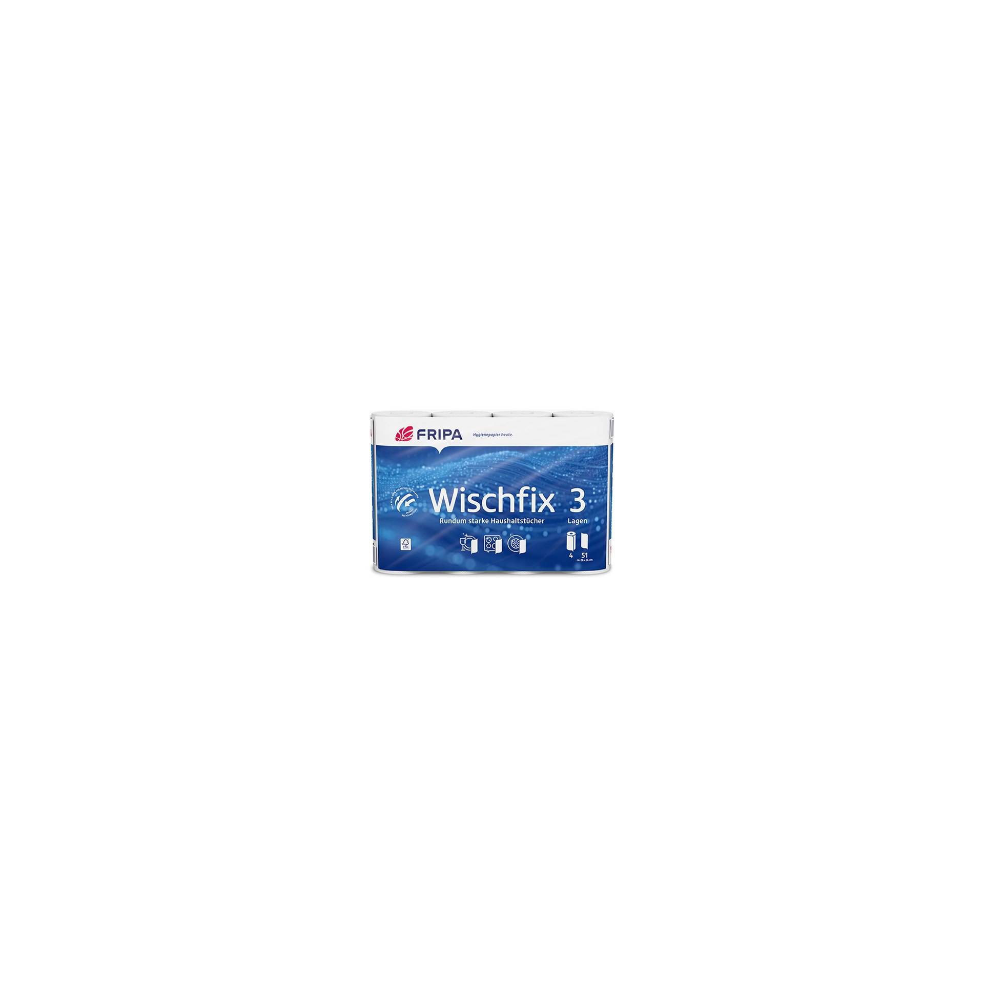 Rollen Küchenrollen 3-lagig 26 cm x 23,8 cm weiss "Wischfix" 51 Blatt