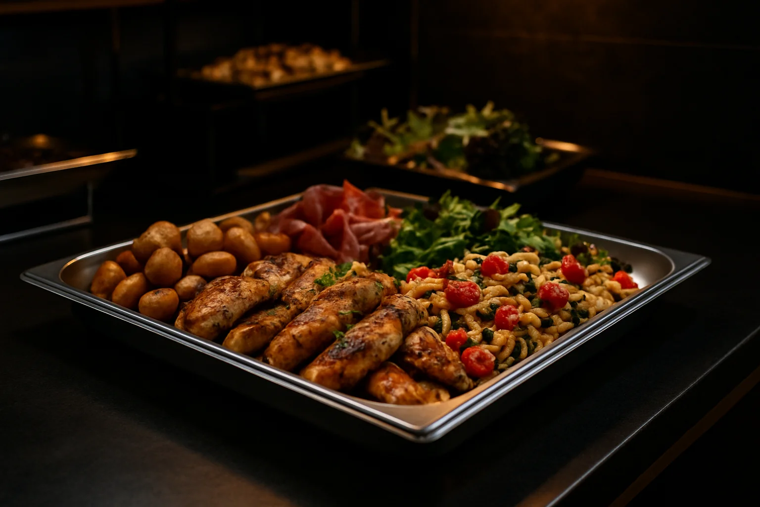 servierplatte mit angerichtetem catering buffet