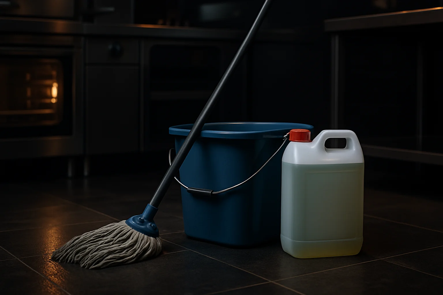 Profi Bodenreiniger mit Mop in Gewerbeküche