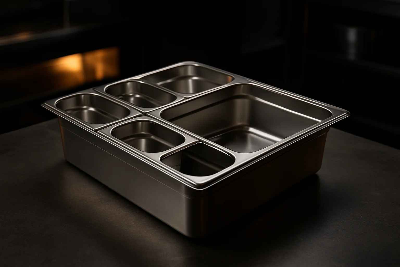 Geöffnete Menübox mit klaren Fächern und modularen Einsätzen