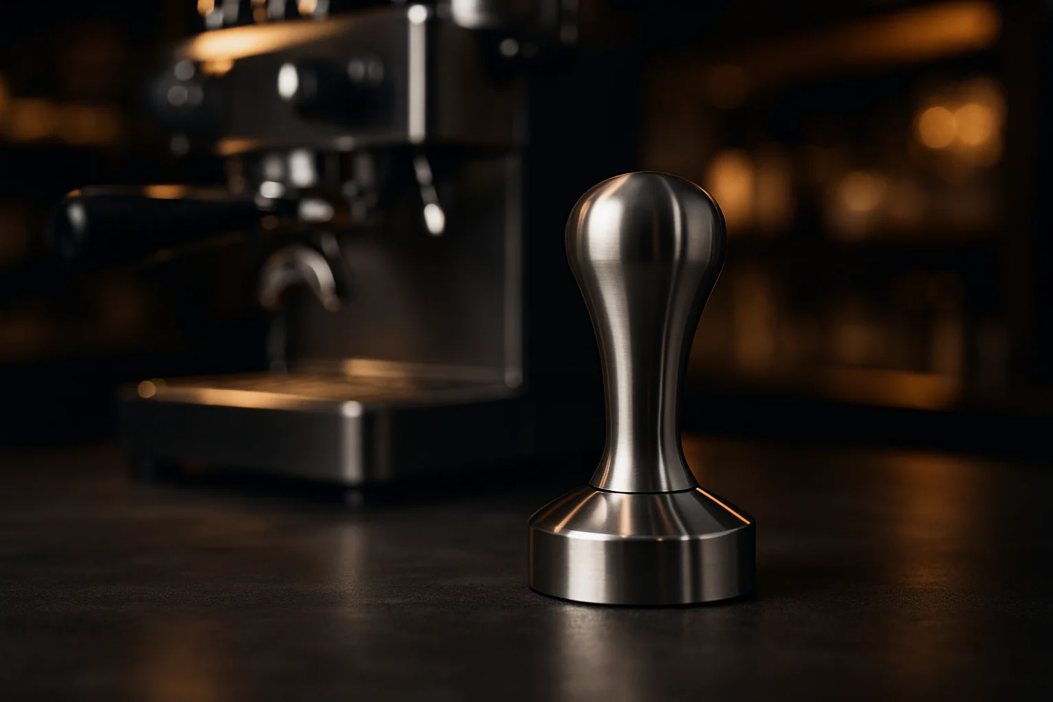 professioneller edelstahl tamper vor siebtraegermaschine
