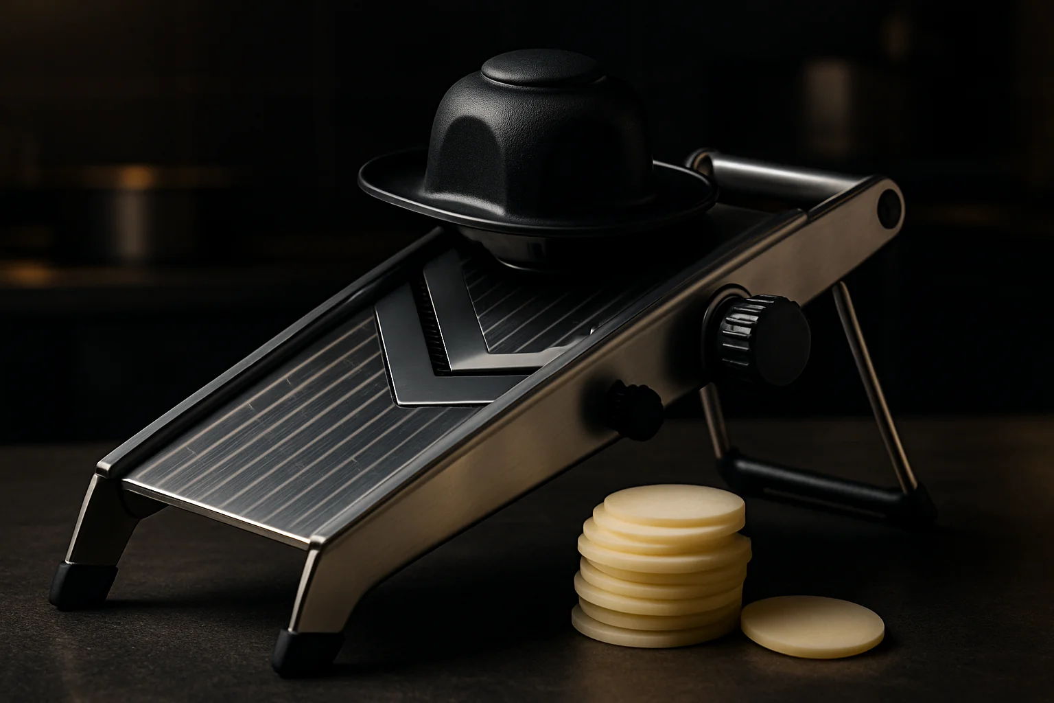 Professionelle Mandoline mit Fingerschutz für gleichmäßige Gemüsescheiben