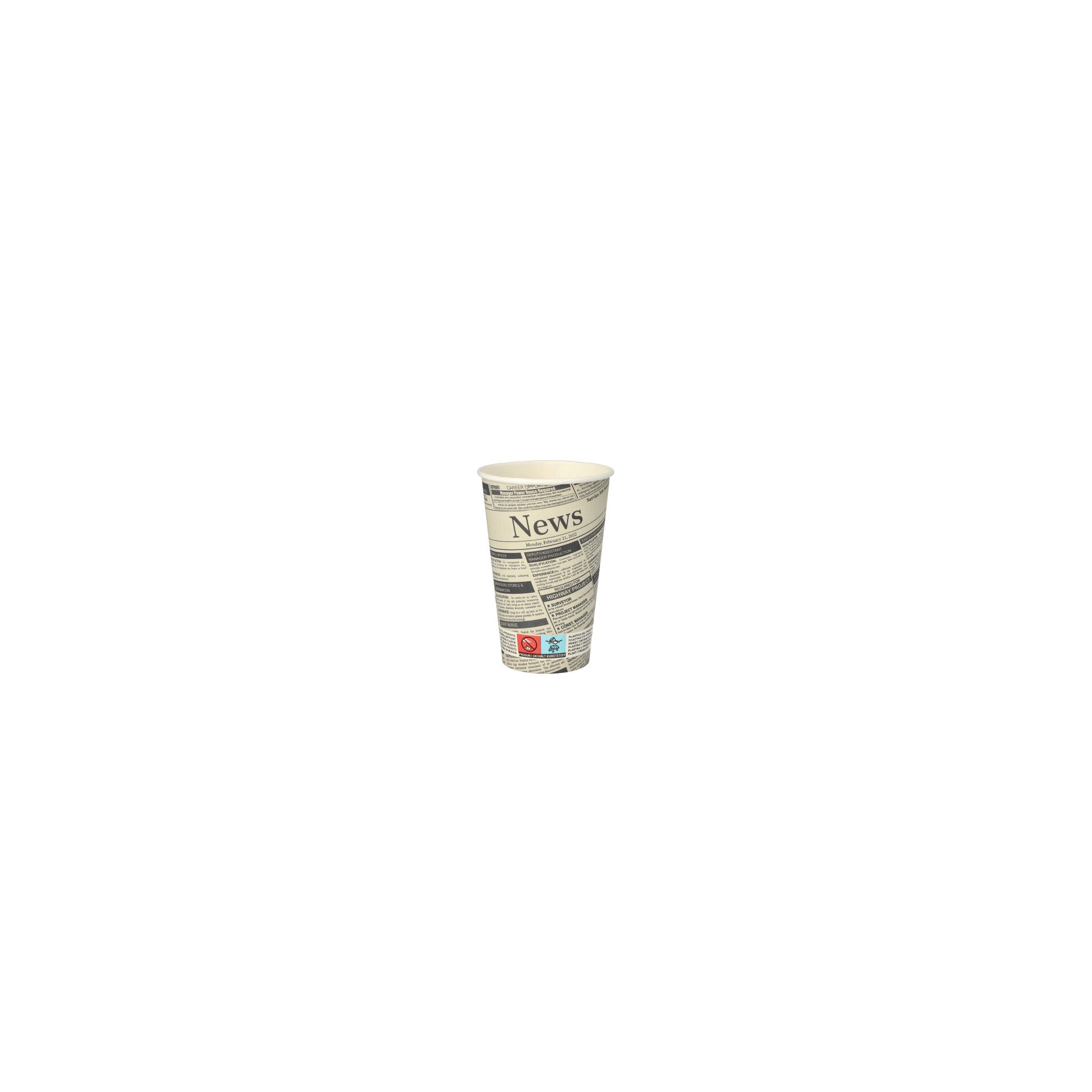 Trinkbecher, Pappe "To Go" 0,3 l Ø 8 cm · 11,7 cm "Newsprint" Trinkbecher, Pappe "To Go" 0,3 l Ø 8 cm · 11,7 cm "Newsprint"
