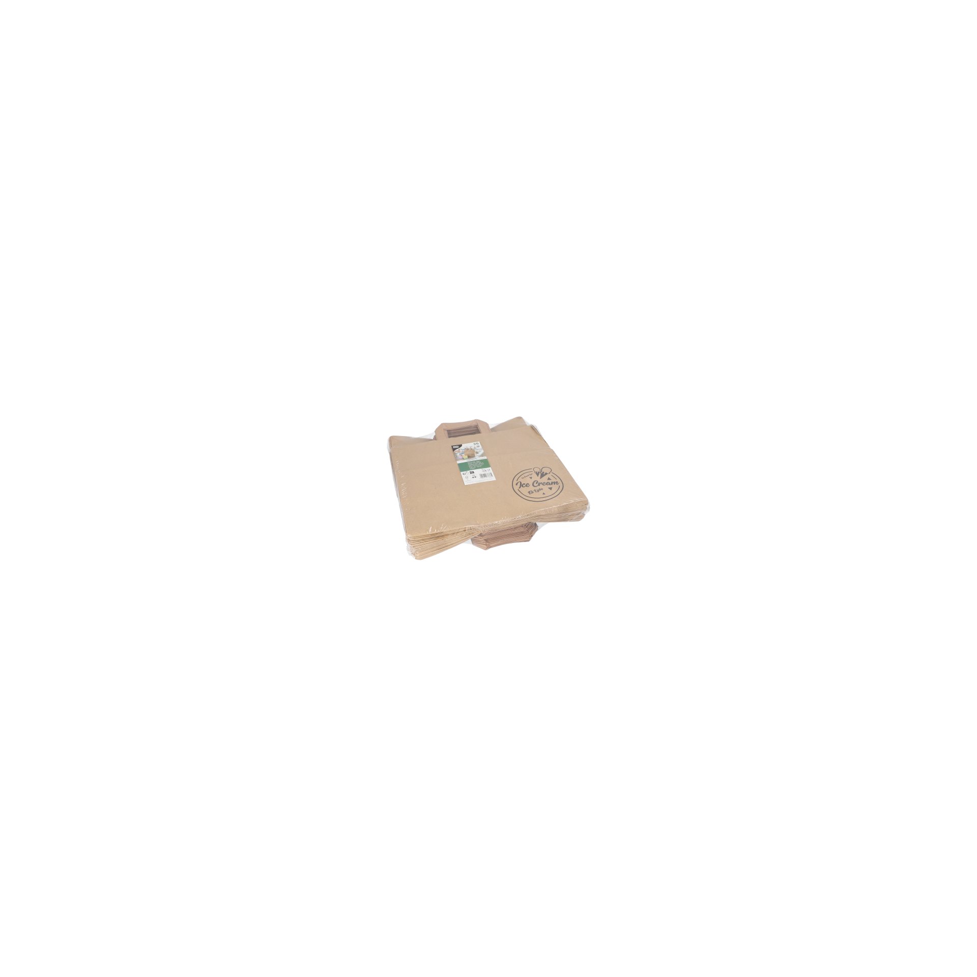 Tragetaschen, Papier 27 cm x 32 cm x 17 cm braun "Icelove" mit Tragegriff Tragetaschen, Papier 27 cm x 32 cm x 17 cm braun "Icelove" mit Tragegriff