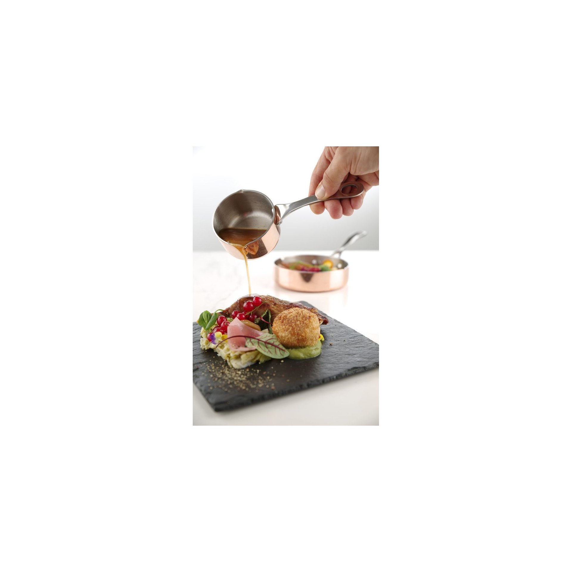 Miniatur-Kasserolle mit Ausgießer, 0,05L, ⌀50x(H)30mm Miniatur-Kasserolle mit Ausgießer, 0,16L, ⌀75x(H)40mm