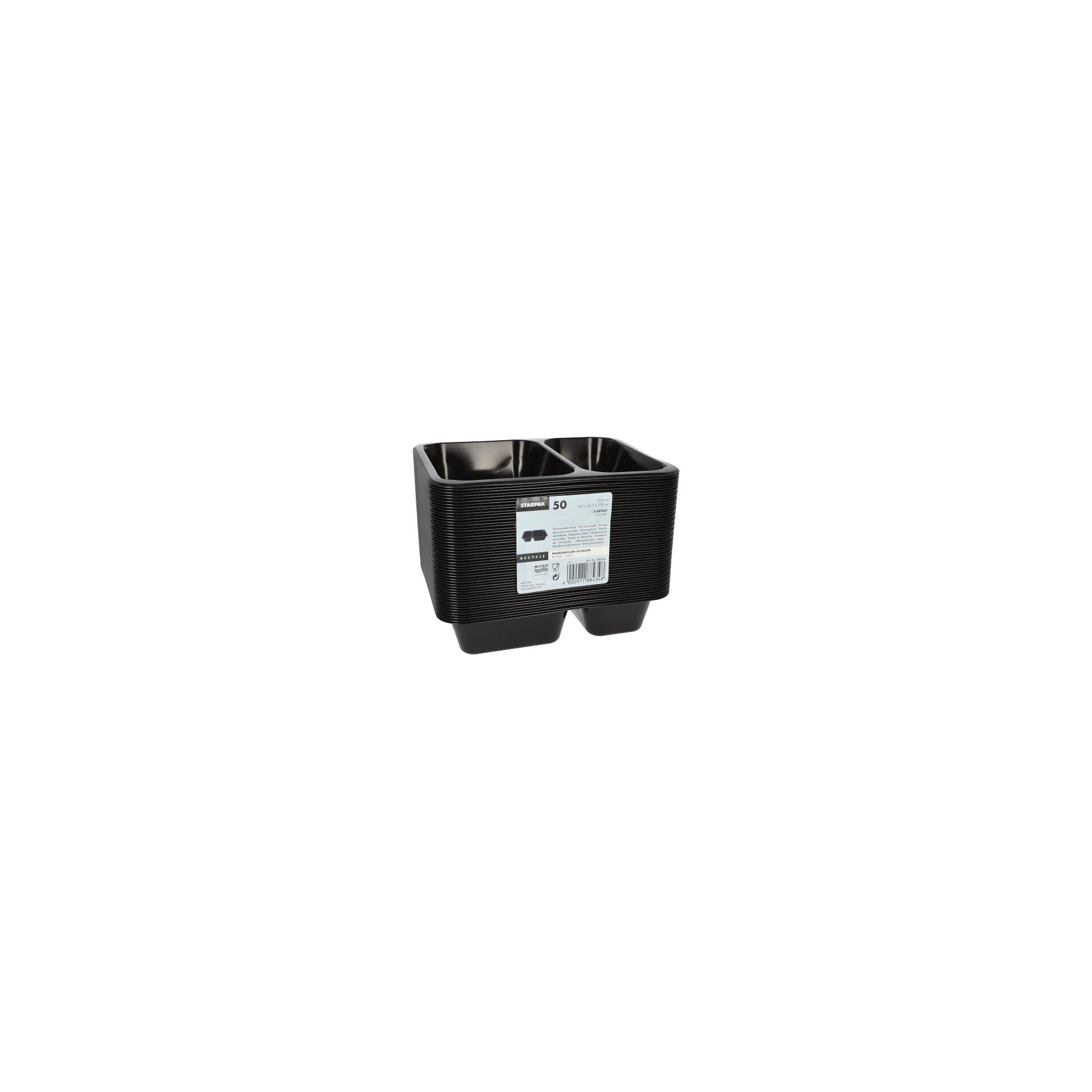 Mikrowellenschalen, PP 2-geteilt 1205 ml 4,9 cm x 22,7 cm x 17,8 cm schwarz