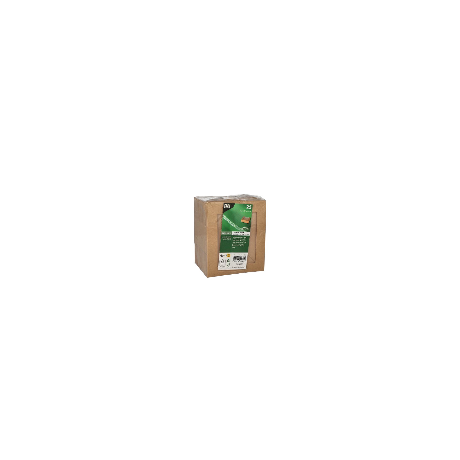 Sushi-Schalen, Pappe eckig 4,5 cm x 12 cm x 10 cm braun