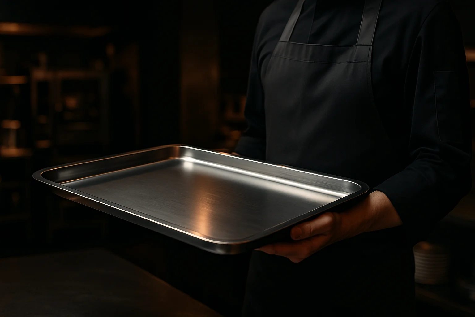 professionelles gastronomie tablett mit griffen im einsatz