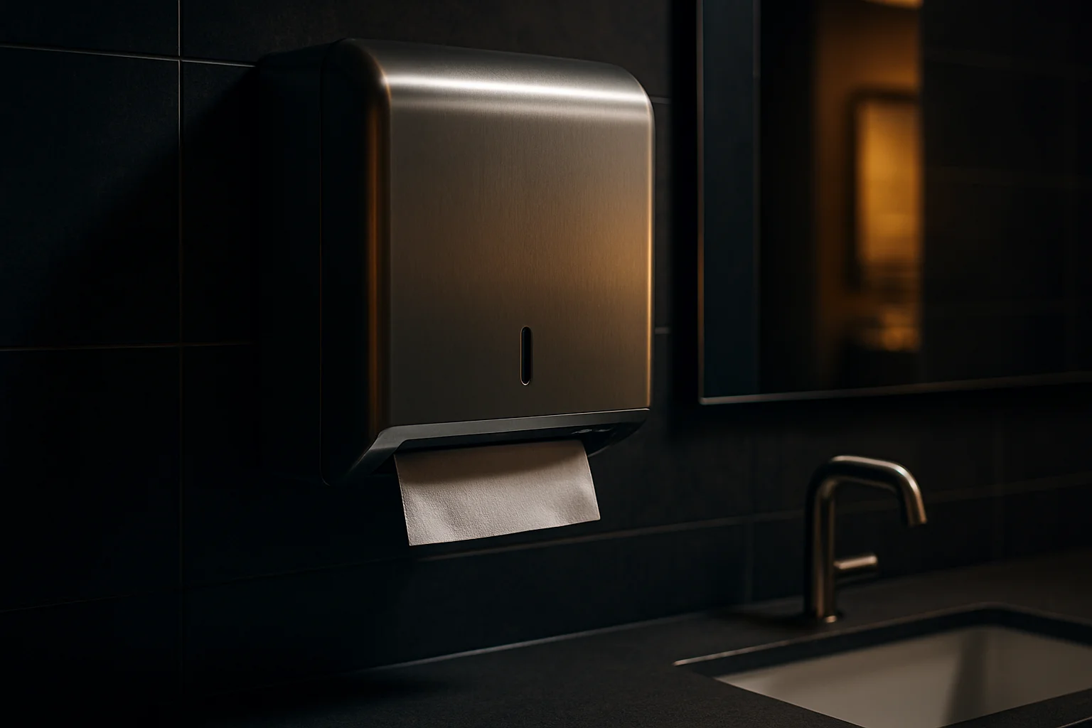 papierhandtuchspender wandmontage neben waschbecken in gastrokueche