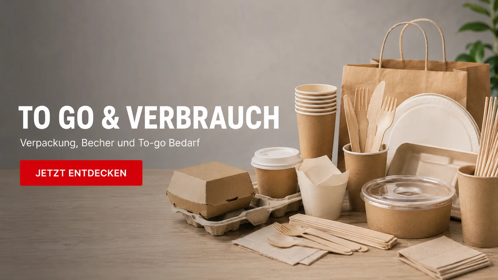 To-go und Verbrauch für Gastronomie mit Verpackungen, Bechern, Servietten, Besteck und Take-away-Zubehör