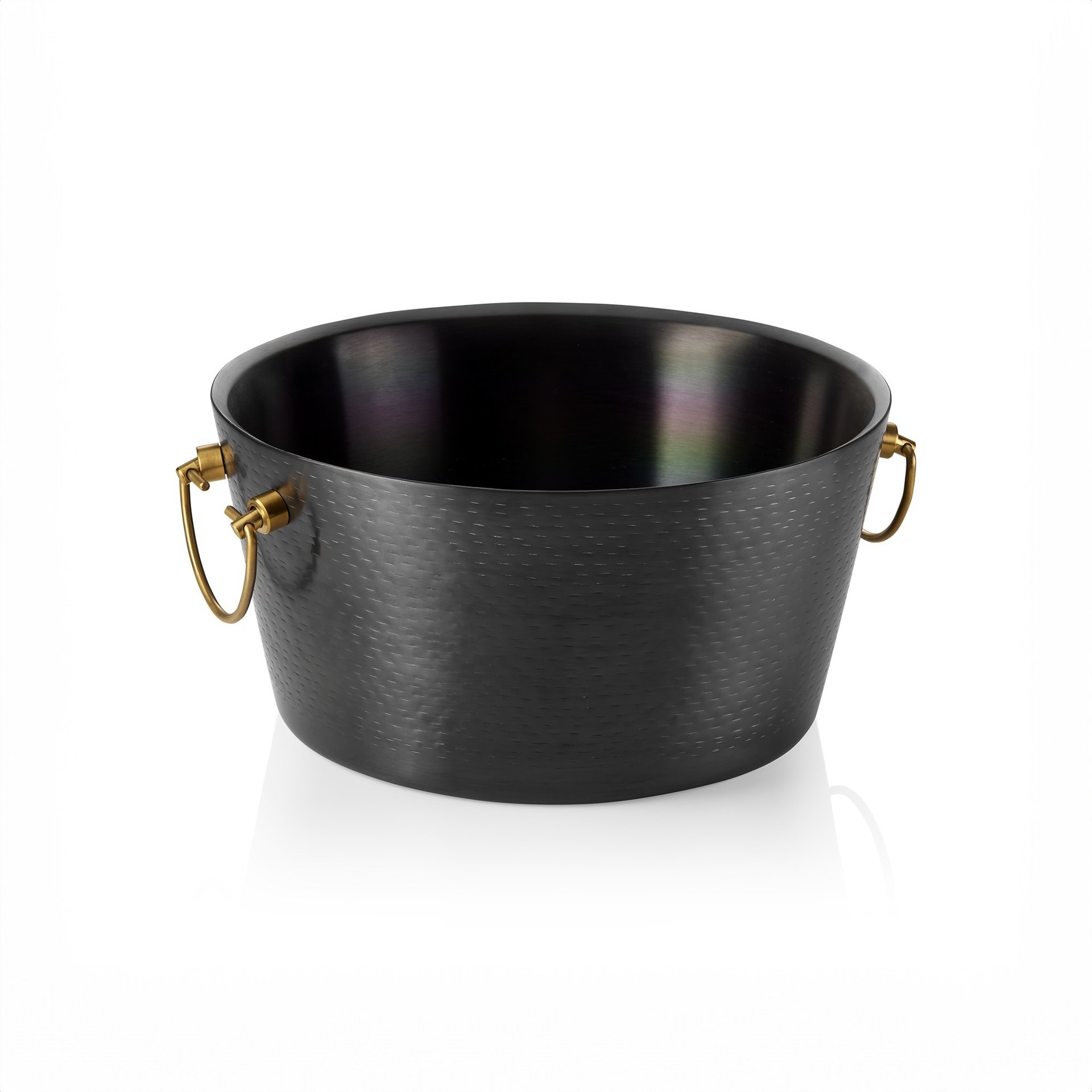 Champagnerkühler, mit Messinggriffen, Ø 34 cm, Höhe 17 cm, schwarz, doppelwandig, gehäm. Oberfläche, PVD Beschichtung, Chromnickelstahl, Messing