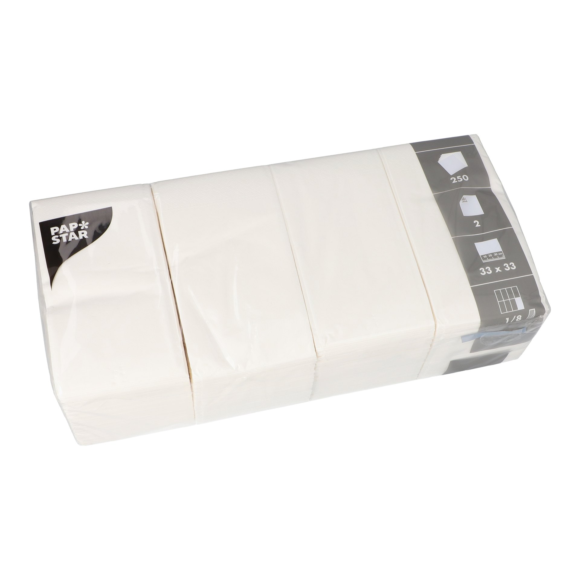 Servietten, 2-lagig 1/8-Falz 33 cm x 33 cm weiss Servietten, 2-lagig 1/8-Falz 33 cm x 33 cm weiss
