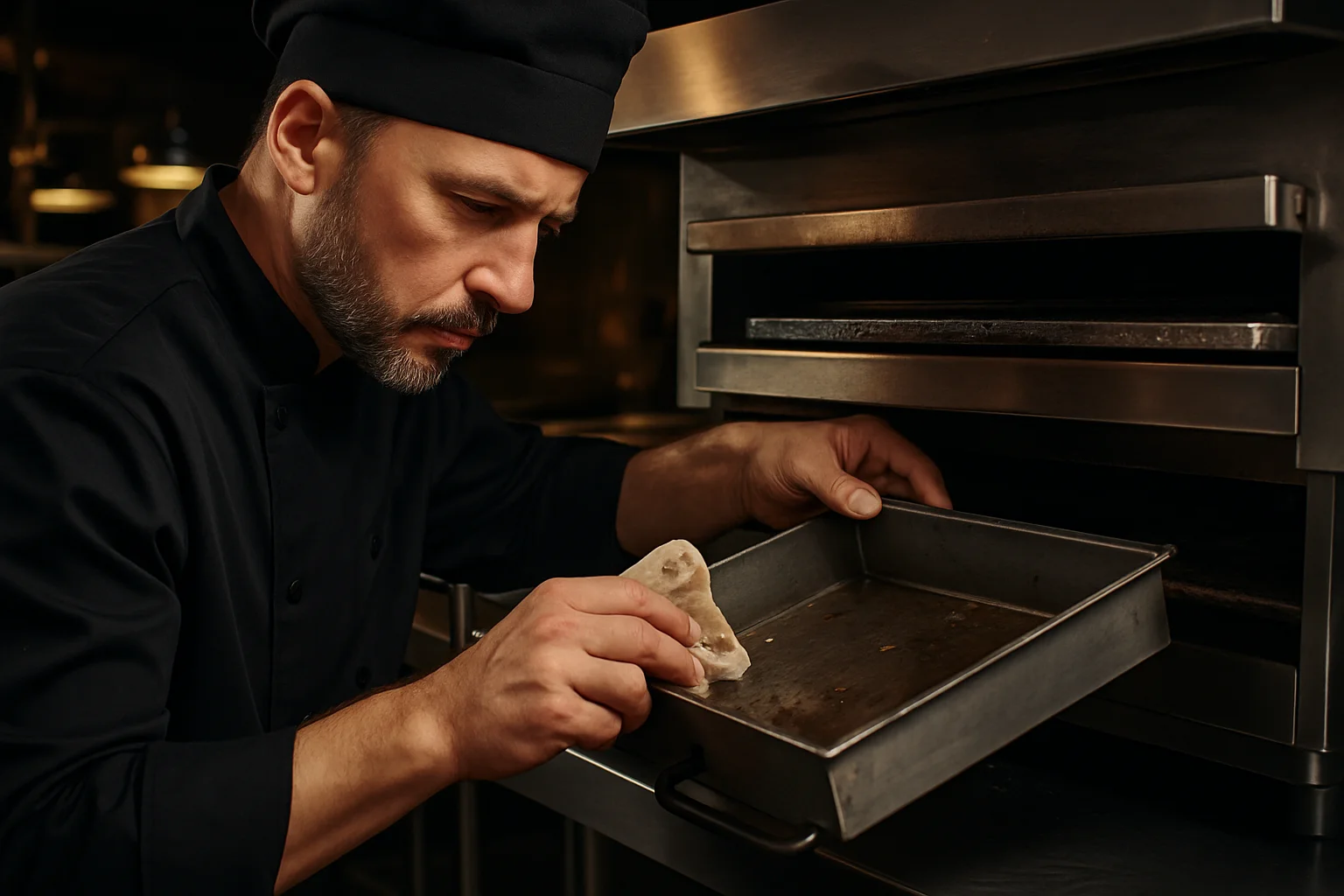 Reinigung einer Fettauffangschublade an einem gewerblichen Grillgerät