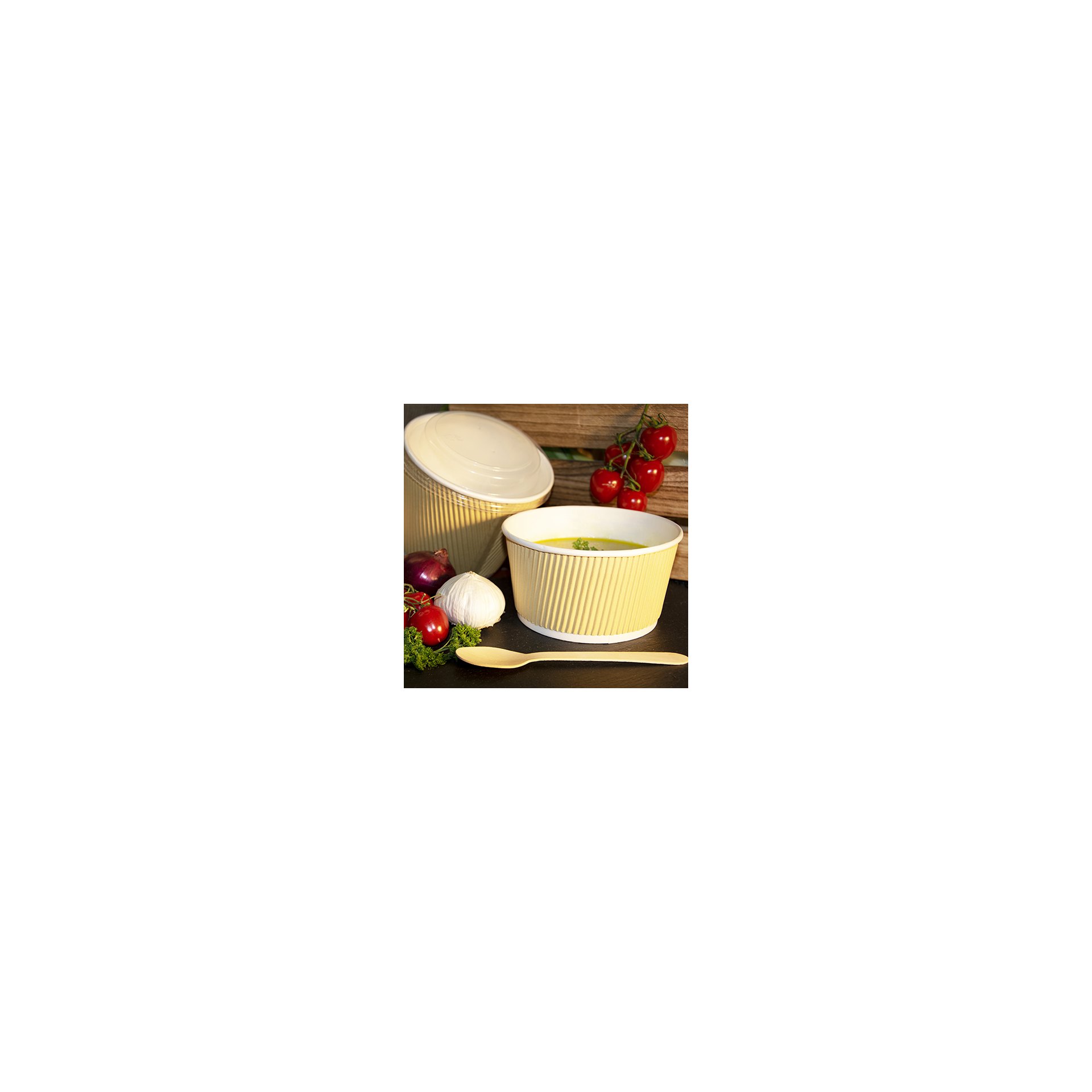 Suppenbecher, Pappe rund 720 ml Ø 13,5 cm · 7,3 cm braun/weiss Ripple Wall