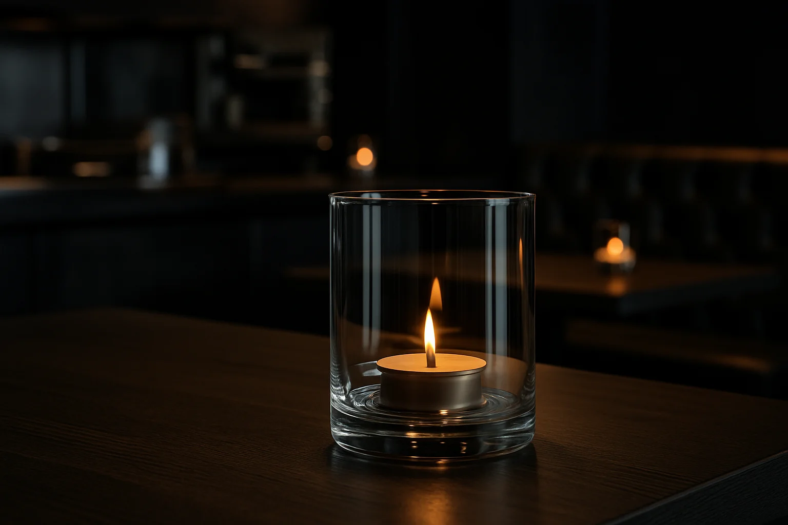 Glaswindlicht als Kerzenhalter auf Restauranttisch