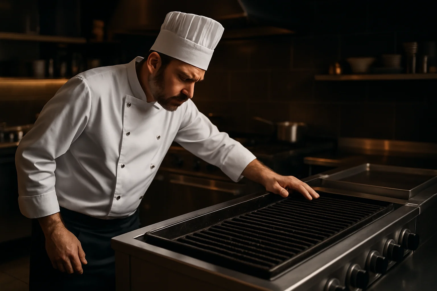 Küchenchef an einer Grillstation, Betrachtung von Kapazität und Arbeitsablauf