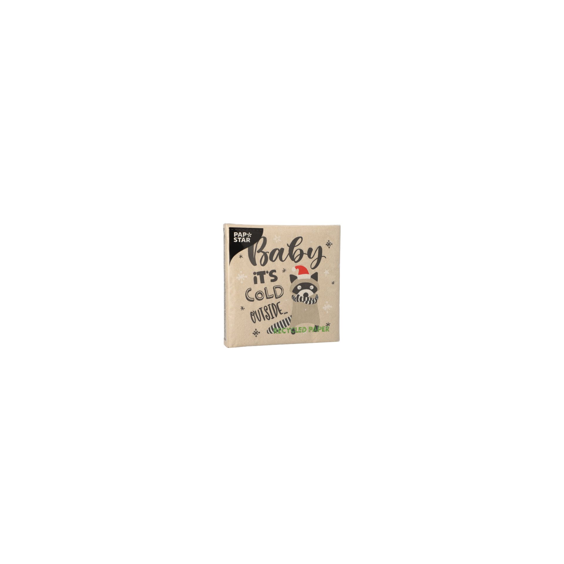 Servietten, 3-lagig 1/4-Falz 33 cm x 33 cm natur "It´s cold outside" aus recyceltem Papier Servietten, 3-lagig 1/4-Falz 33 cm x 33 cm natur "It´s cold outside" aus recyceltem Papier
