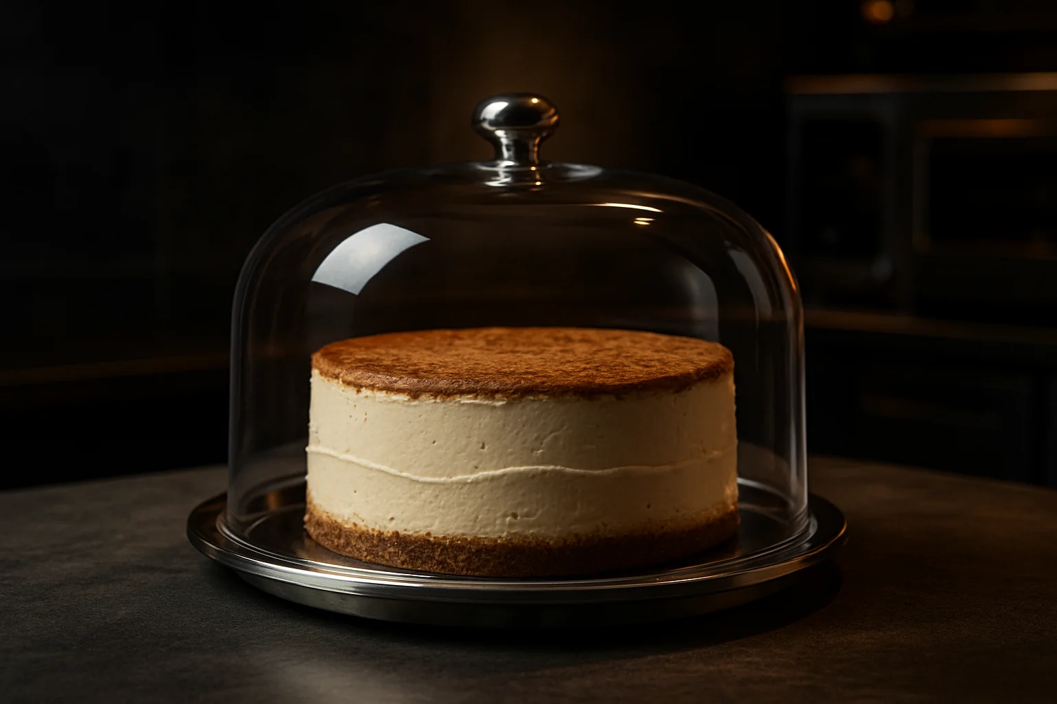 transparente tortenhaube über torte auf platte, schutz für auslage und transport