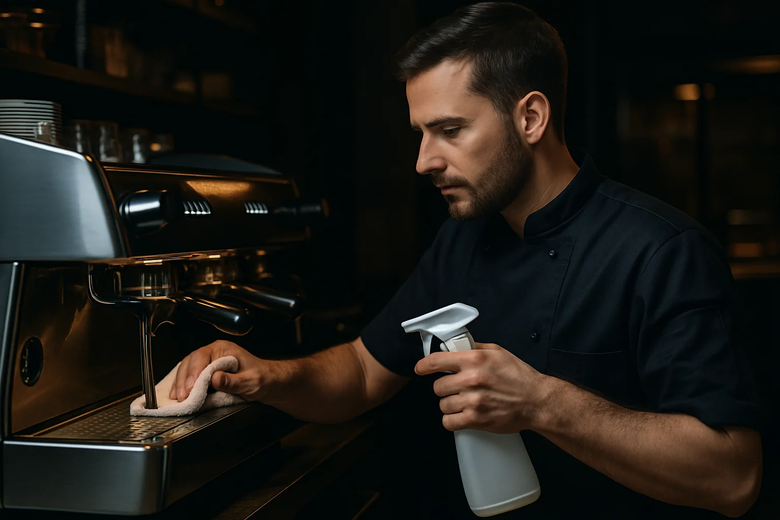 personal reinigt professionelle kaffeemaschine