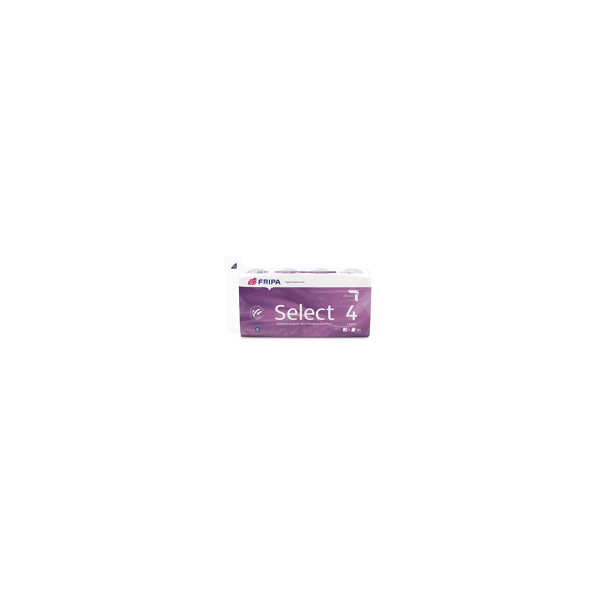Rollen Toilettenpapier, 4-lagiges Tissue Ø 12 cm · 13,8 cm x 9,8 cm hochweiss "Select" 160 Blatt