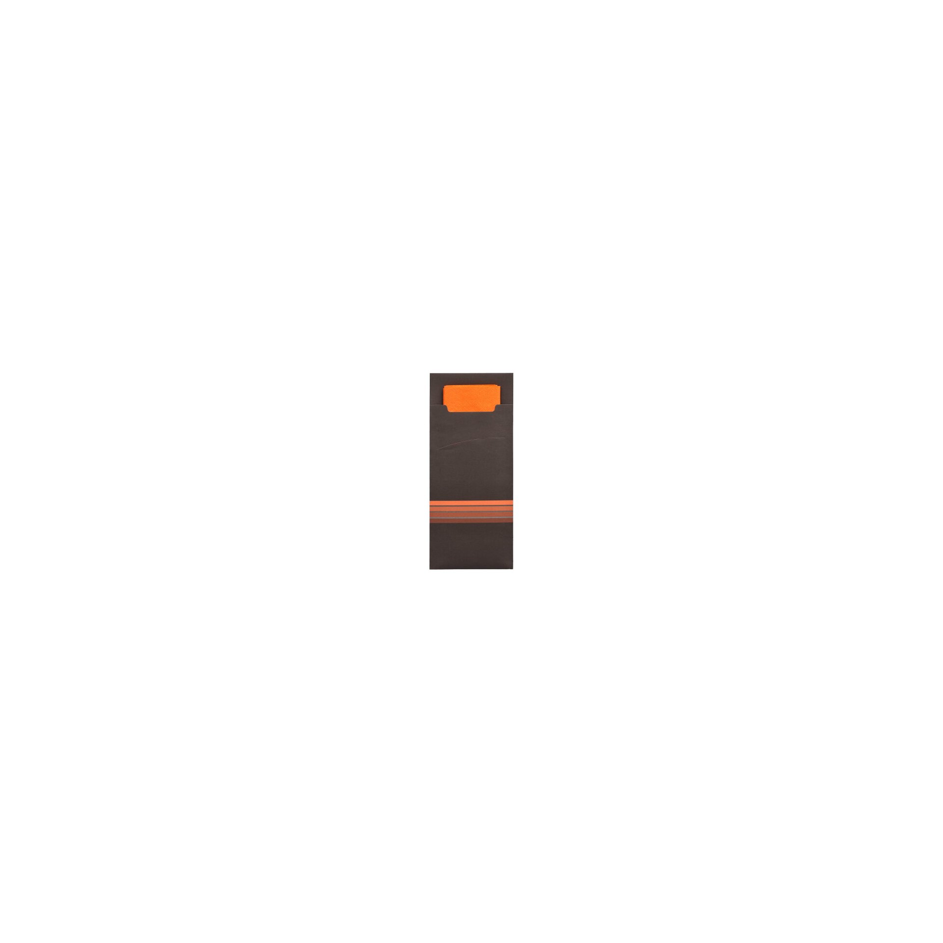 Bestecktaschen 20 cm x 8,5 cm schwarz/orange "Stripes" inkl. farbiger Serviette
