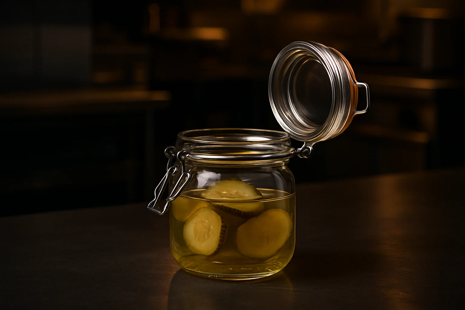 Bügelverschlussglas im Gastronomie-Kontext mit geöffnetem Bügelverschluss