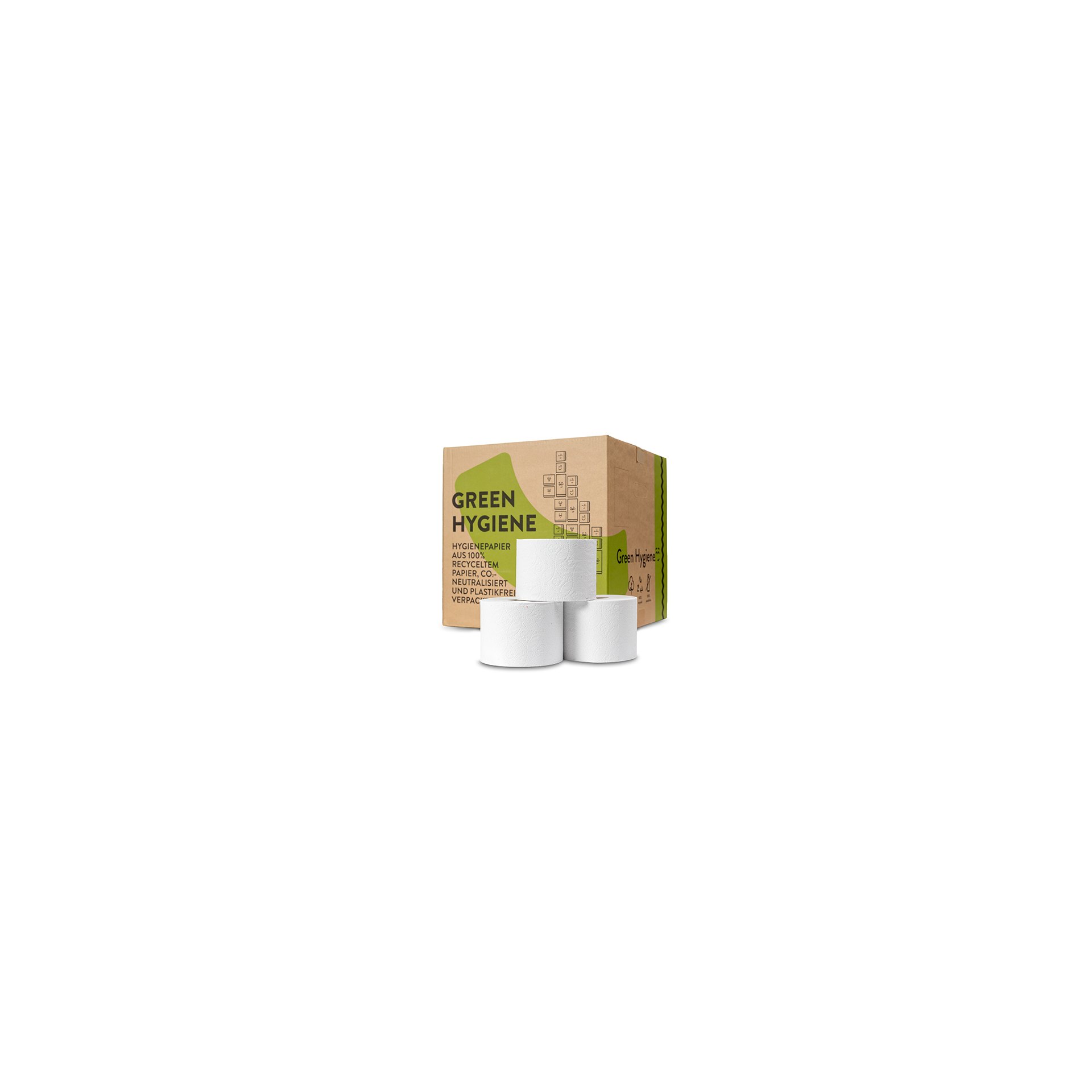 Rollen "Green Hygiene" Toilettenpapier "KORDULA" Ø 13 cm · 11 cm x 9,5 cm 400 Blatt, 3-lagig