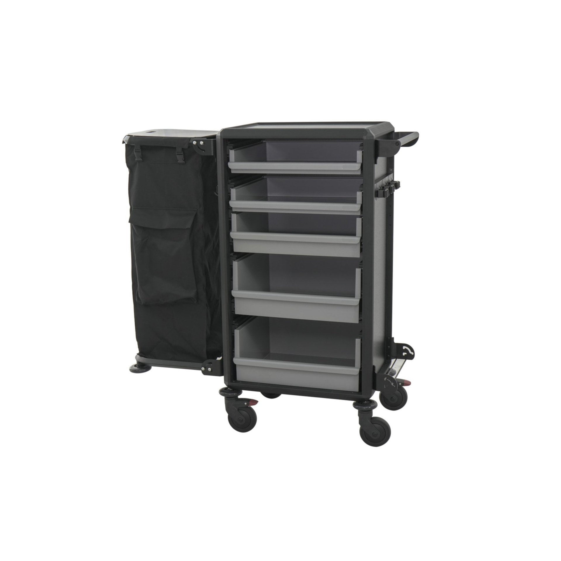 Zimmerservicewagen, 70 x 50 x 105 cm, Aluminium, HPL, ABS Kunststoff, Polyurethan