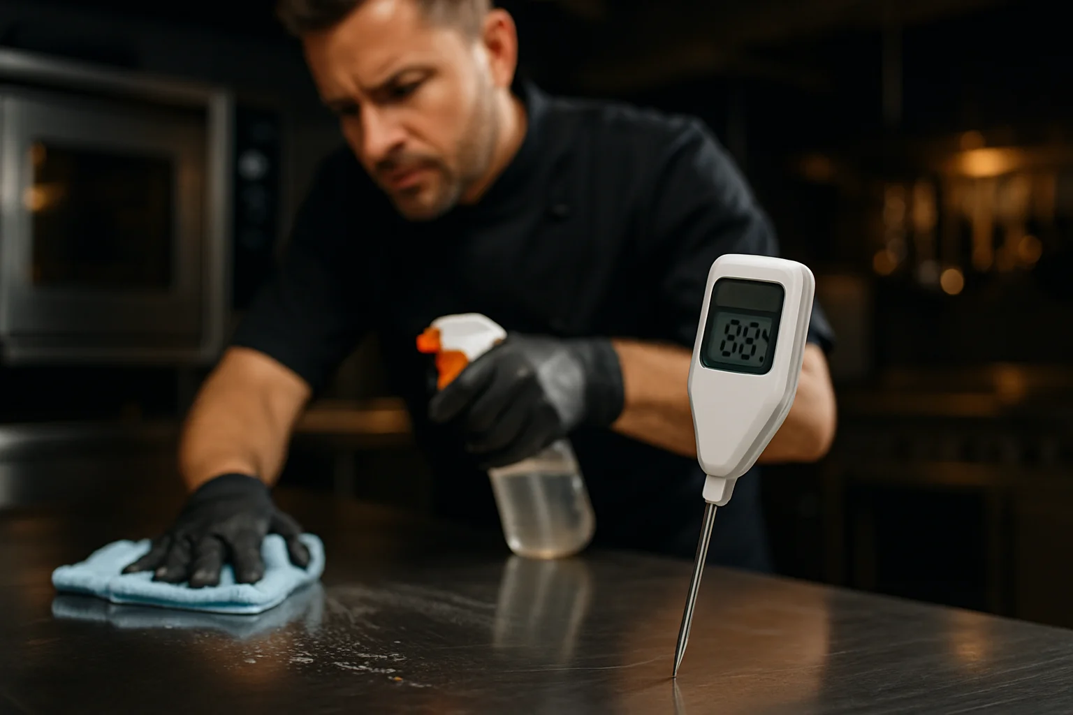 Reinigung eines Thermometers in einer gewerblichen Küche