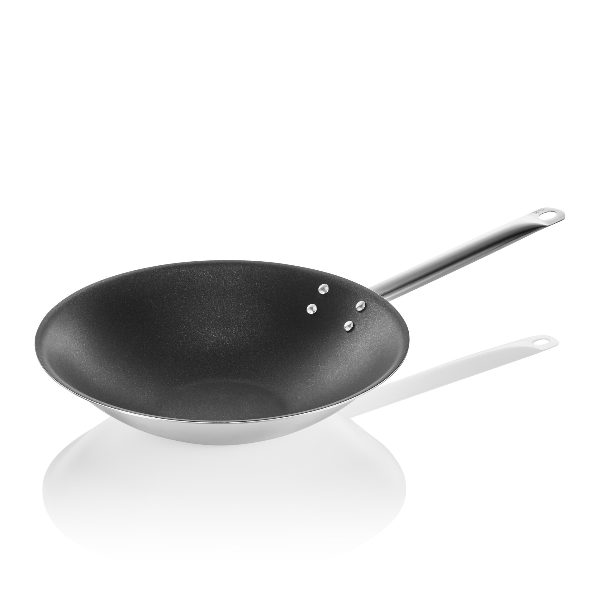 Wok mit Antihaftbeschichtung und abgeflachtem Boden, Ø 38 cm, Chromnickelstahl Wok mit Antihaftbeschichtung und abgeflachtem Boden, Ø 38 cm, Chromnickelstahl