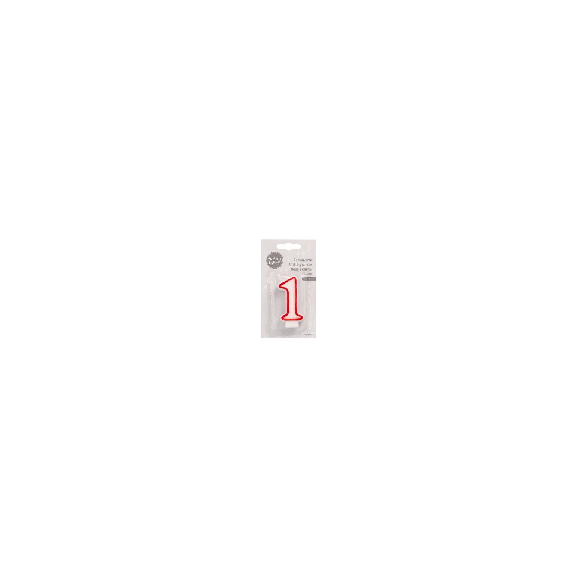 Zahlenkerze 7,3 cm weiss "1" mit rotem Rand Zahlenkerze 7,3 cm weiss "1" mit rotem Rand