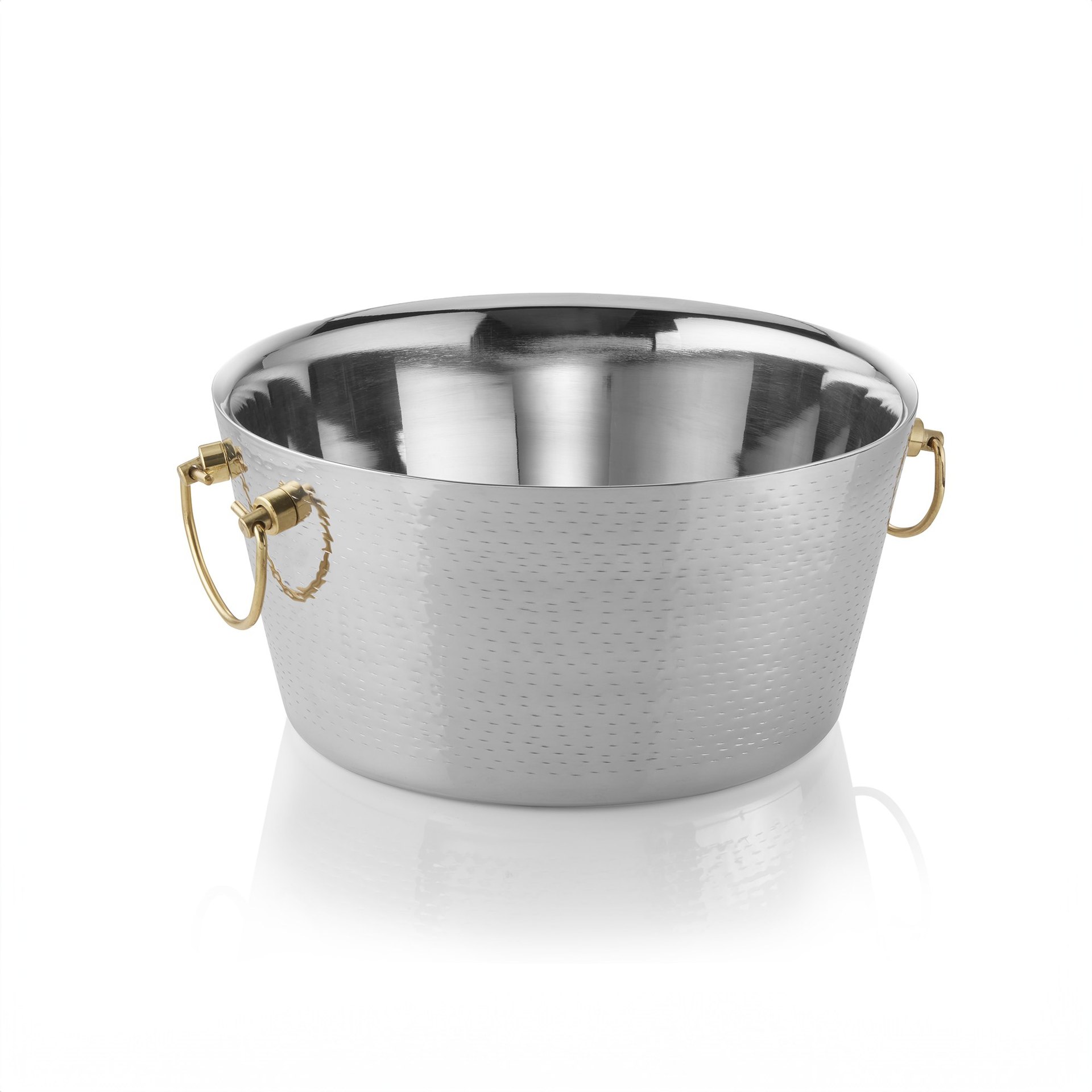 Champagnerkühler, mit Messinggriffen, Ø 34 cm, Höhe 17 cm, doppelwandig, gehämmerte Oberfläche, Chromnickelstahl, Messing